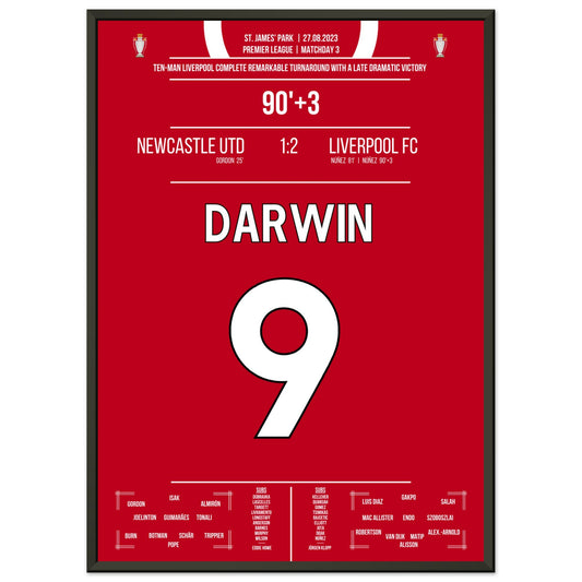 Darwin Nunez' später Doppelpack zum Sieg bei Newcastle 2023 50x70-cm-20x28-Schwarzer-Aluminiumrahmen