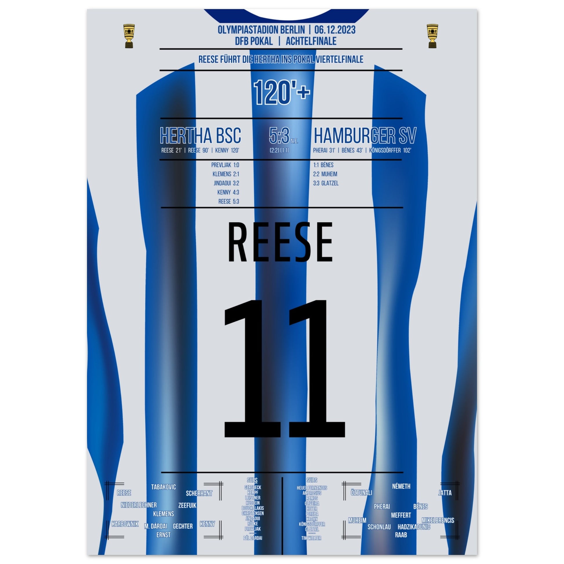Reese schiesst die Hertha ins Pokal-Viertelfinale 50x70-cm-20x28-Ohne-Rahmen