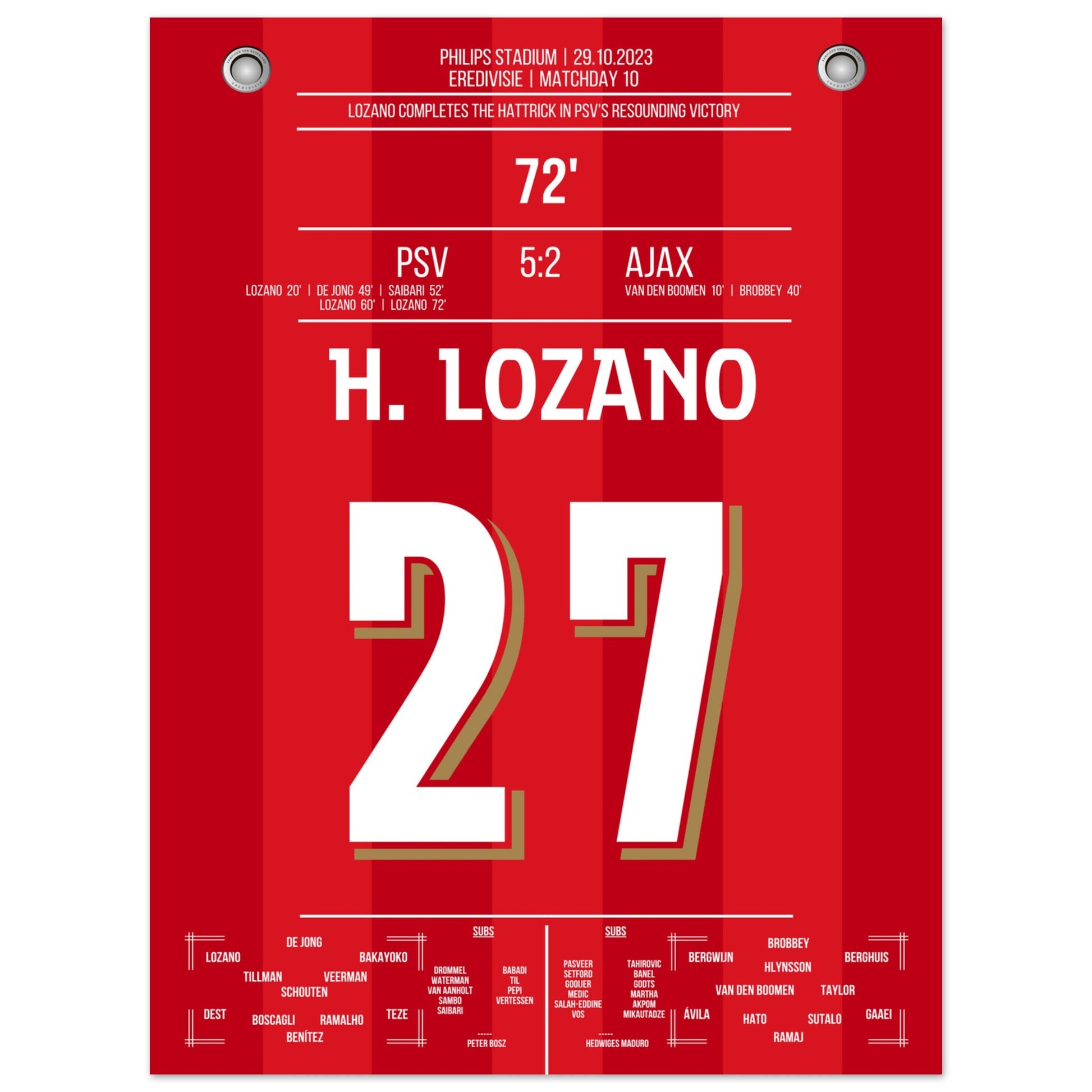 Lozano Hattrick bei 5-2 gegen Ajax 45x60-cm-18x24-Ohne-Rahmen