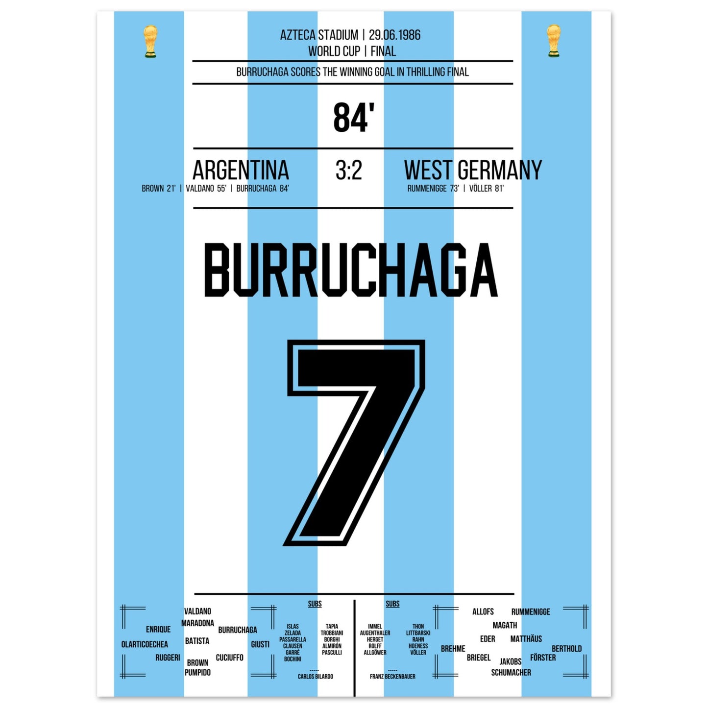 Burruchaga's Siegtreffer im WM Finale 1986 45x60-cm-18x24-Ohne-Rahmen