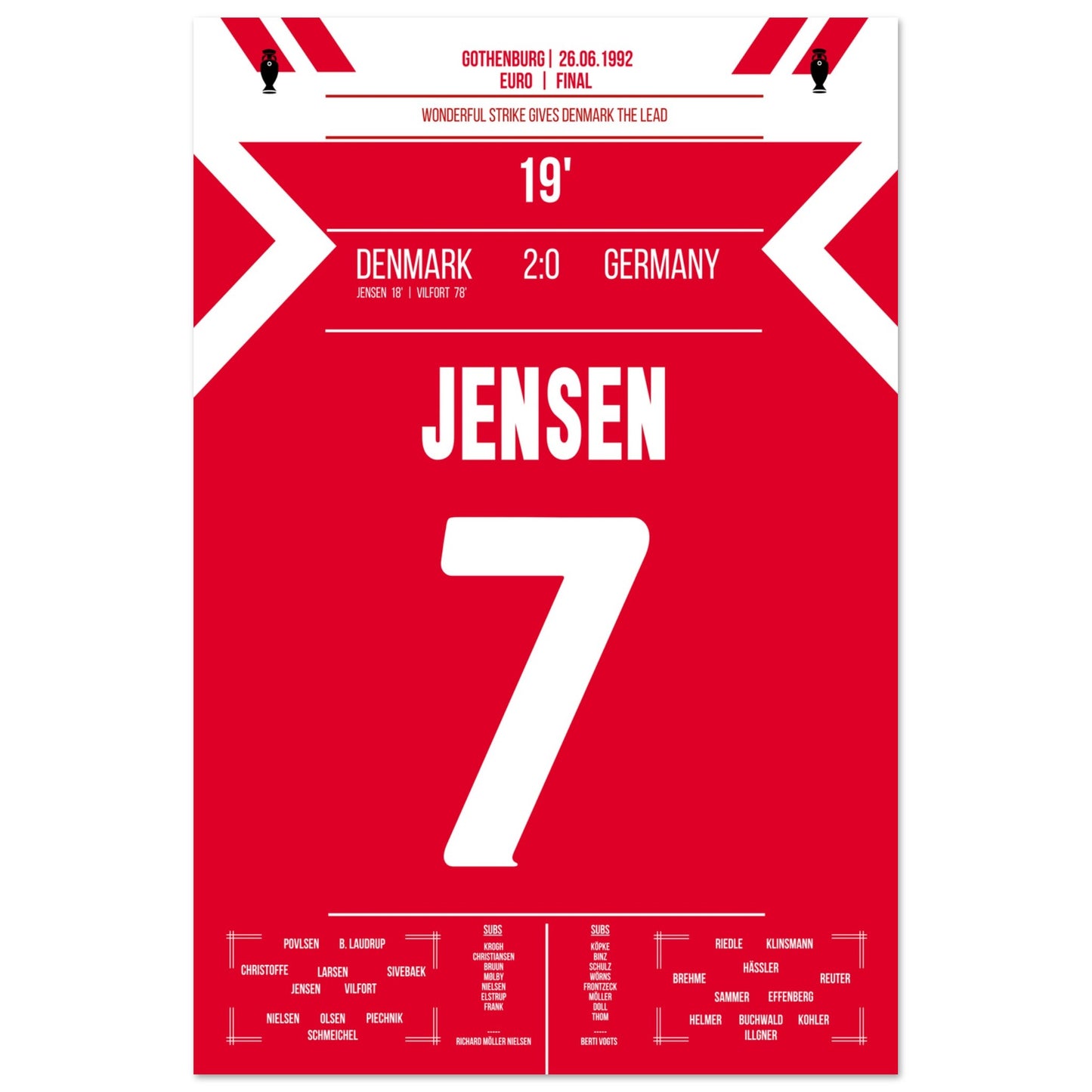 Jensen's Tor zur Führung für Dänemark im Finale der Euro 1992 60x90-cm-24x36-Ohne-Rahmen