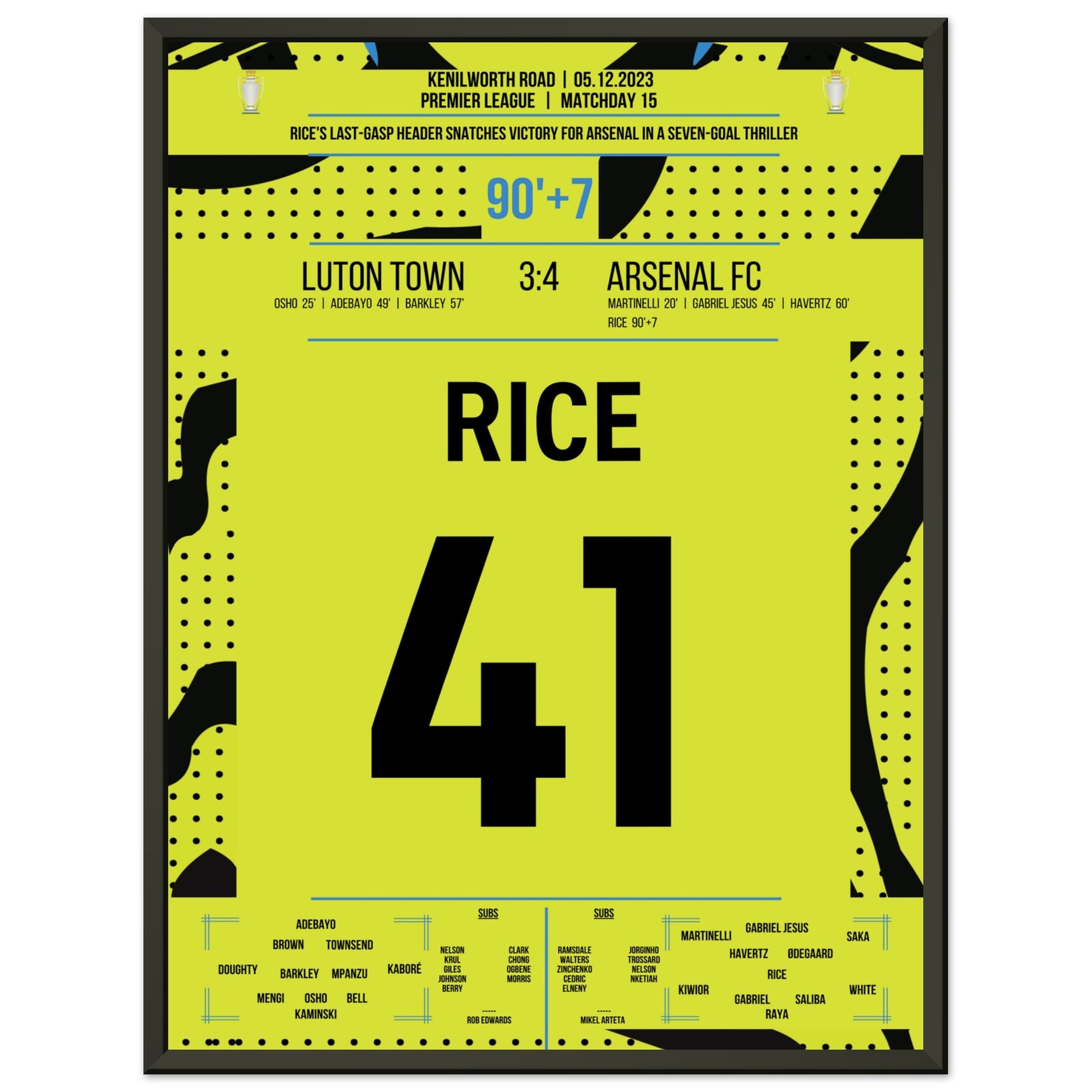 Rice köpft Arsenal in letzter Sekunde zum Auswärtssieg 45x60-cm-18x24-Schwarzer-Aluminiumrahmen