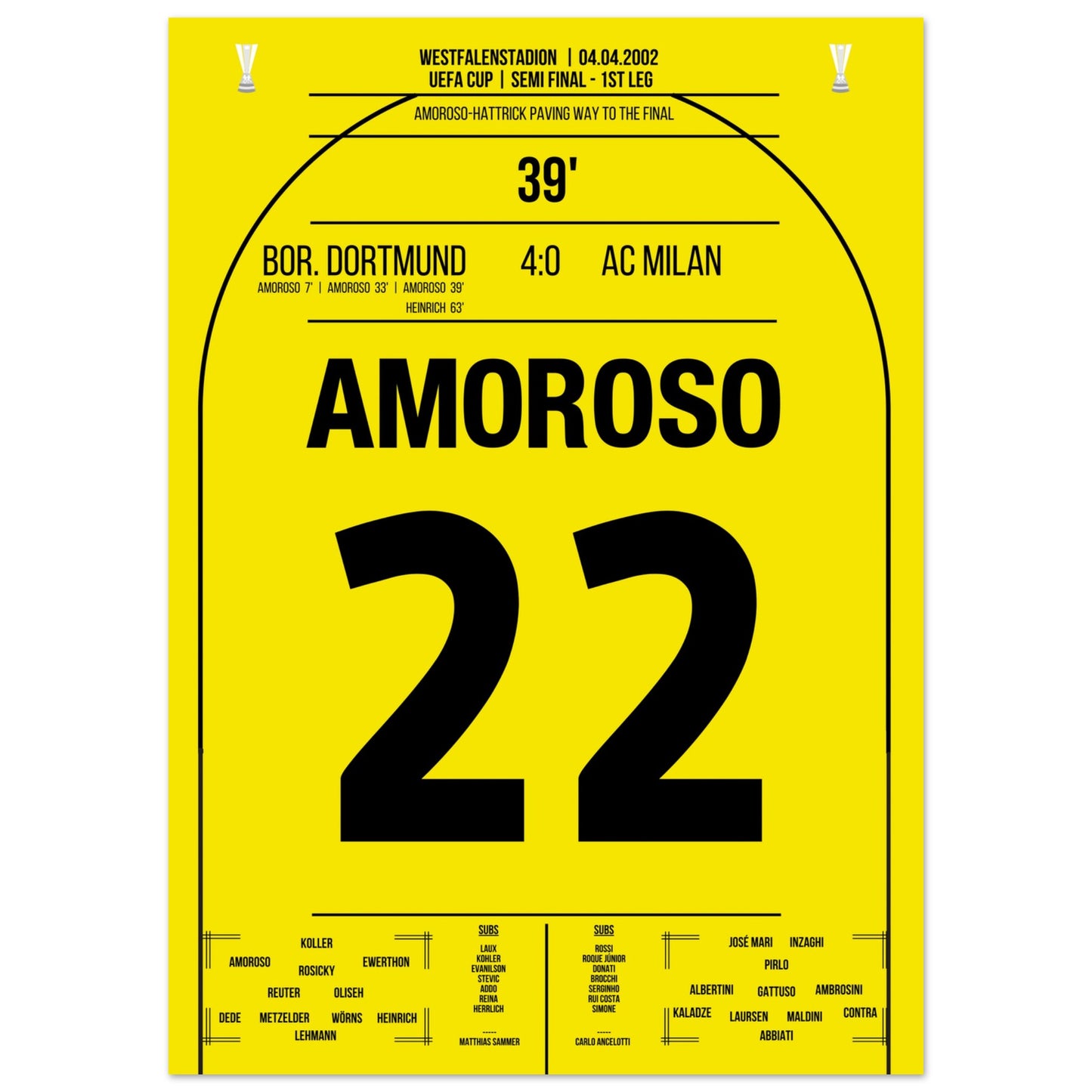Amoroso Hattrick im Halbfinale gegen Milan 2002 50x70-cm-20x28-Ohne-Rahmen