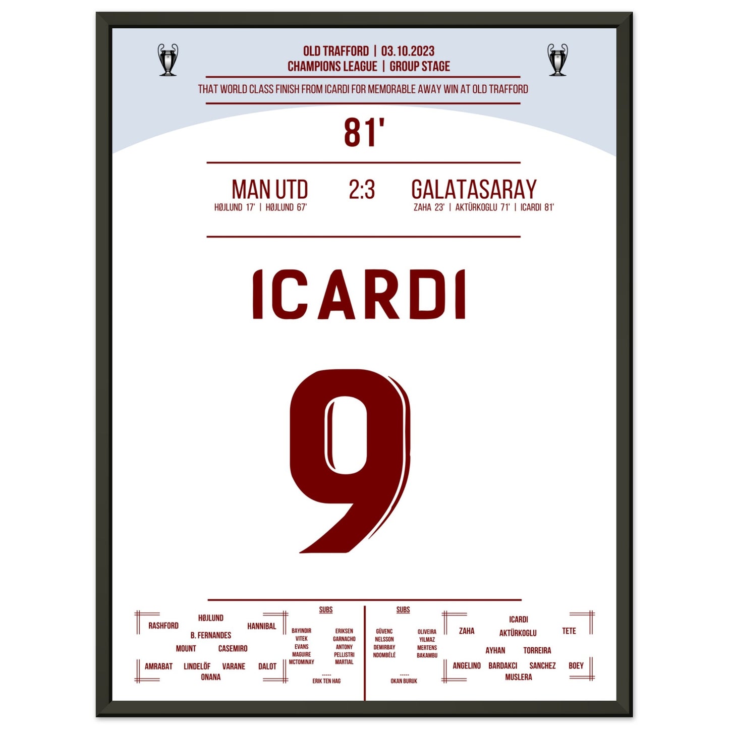 Icardi's Siegtreffer im Old Trafford 45x60-cm-18x24-Schwarzer-Aluminiumrahmen