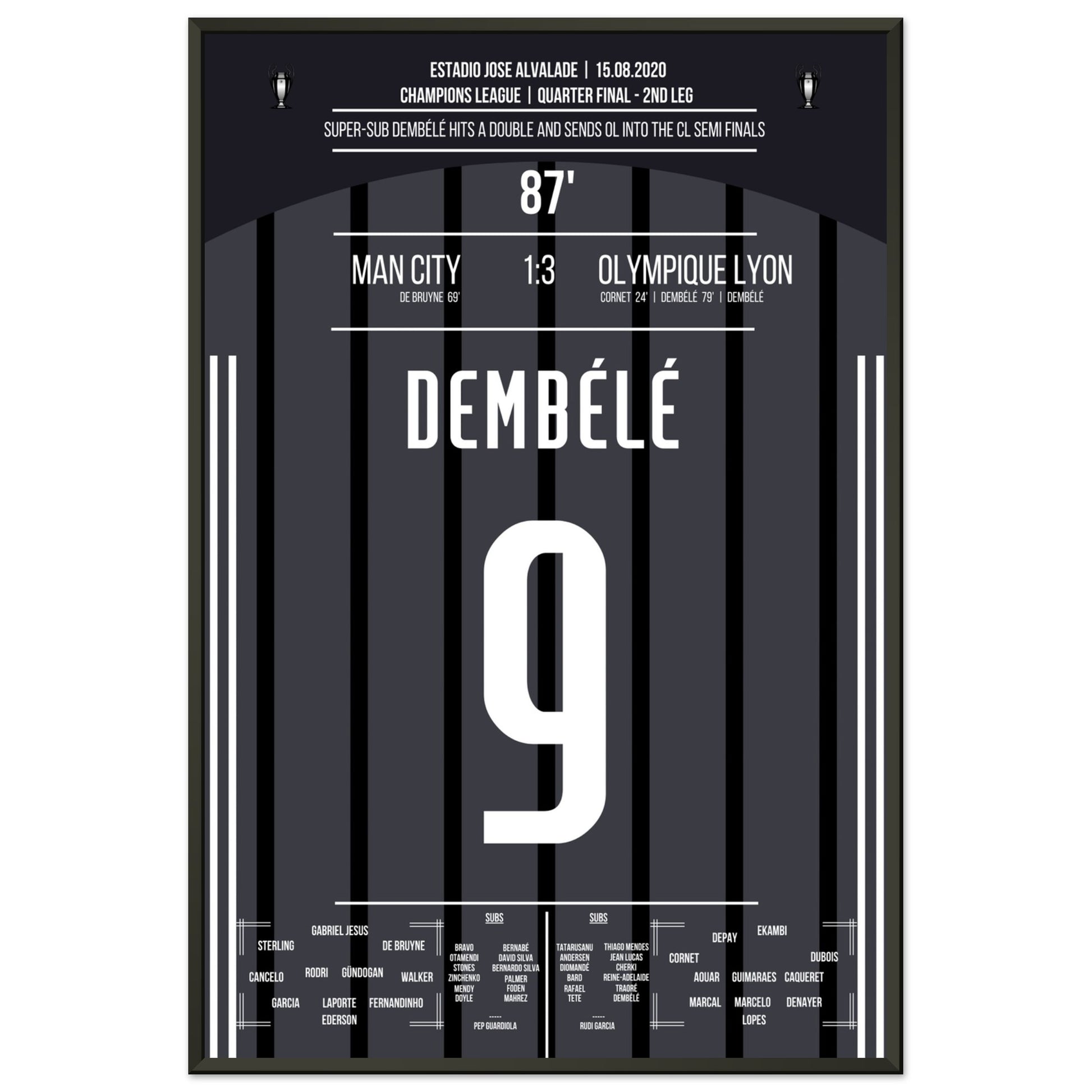 Dembélé schießt OL ins Halbfinale der Champions League 60x90-cm-24x36-Schwarzer-Aluminiumrahmen