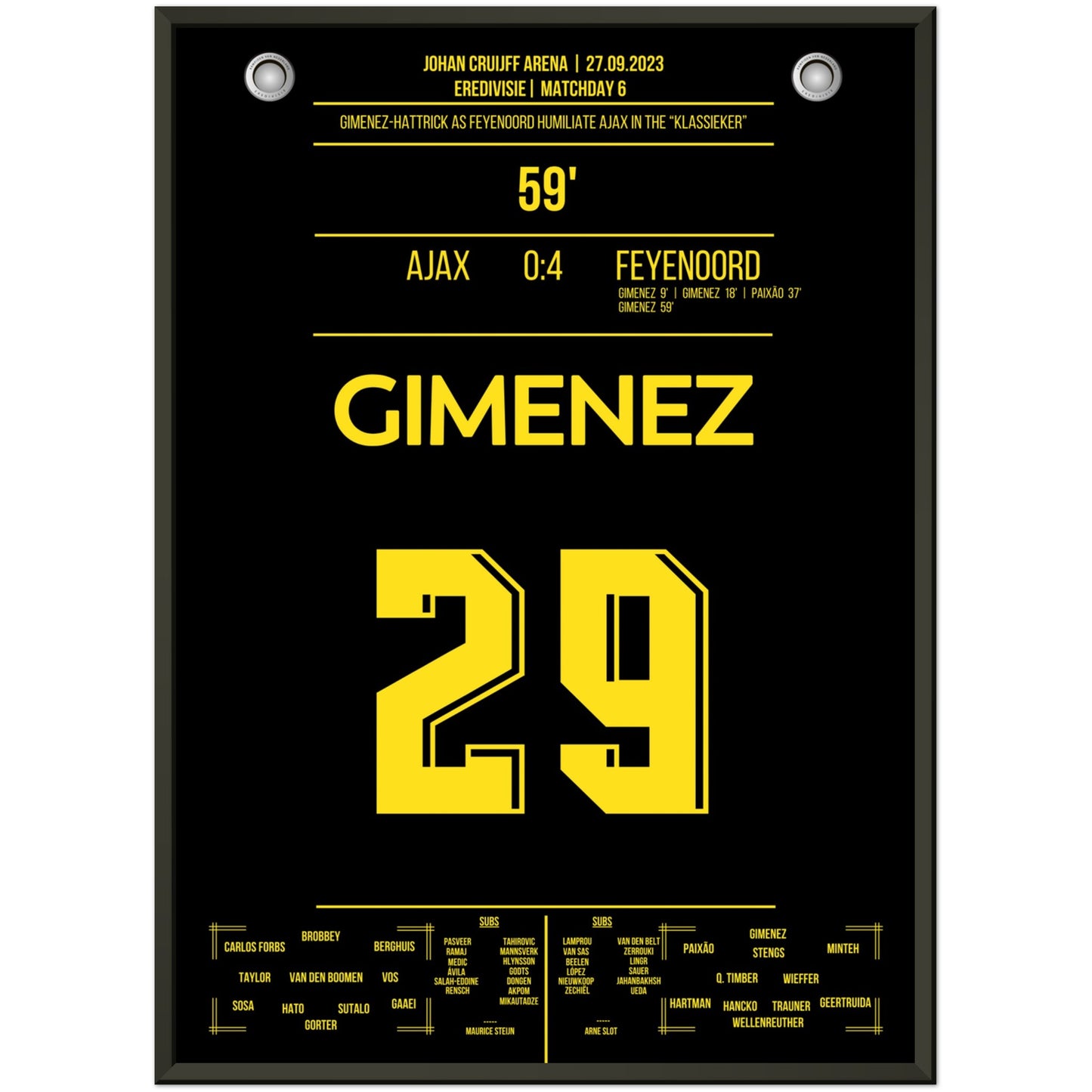 Gimenez-Hattrick bei 4-0 Sieg im "Klassieker" 2023 50x70-cm-20x28-Premium-Semi-Glossy-Paper-Metal-Fra