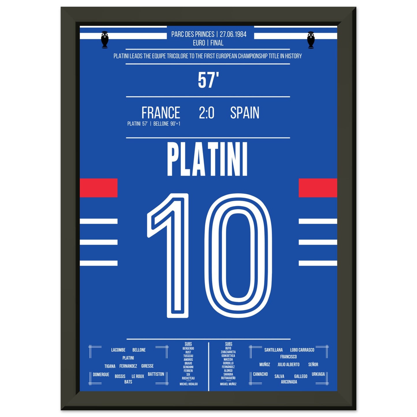 Platini führt Frankreich zum ersten Europameister-Titel 1984 A4-21x29.7-cm-8x12-Schwarzer-Aluminiumrahmen