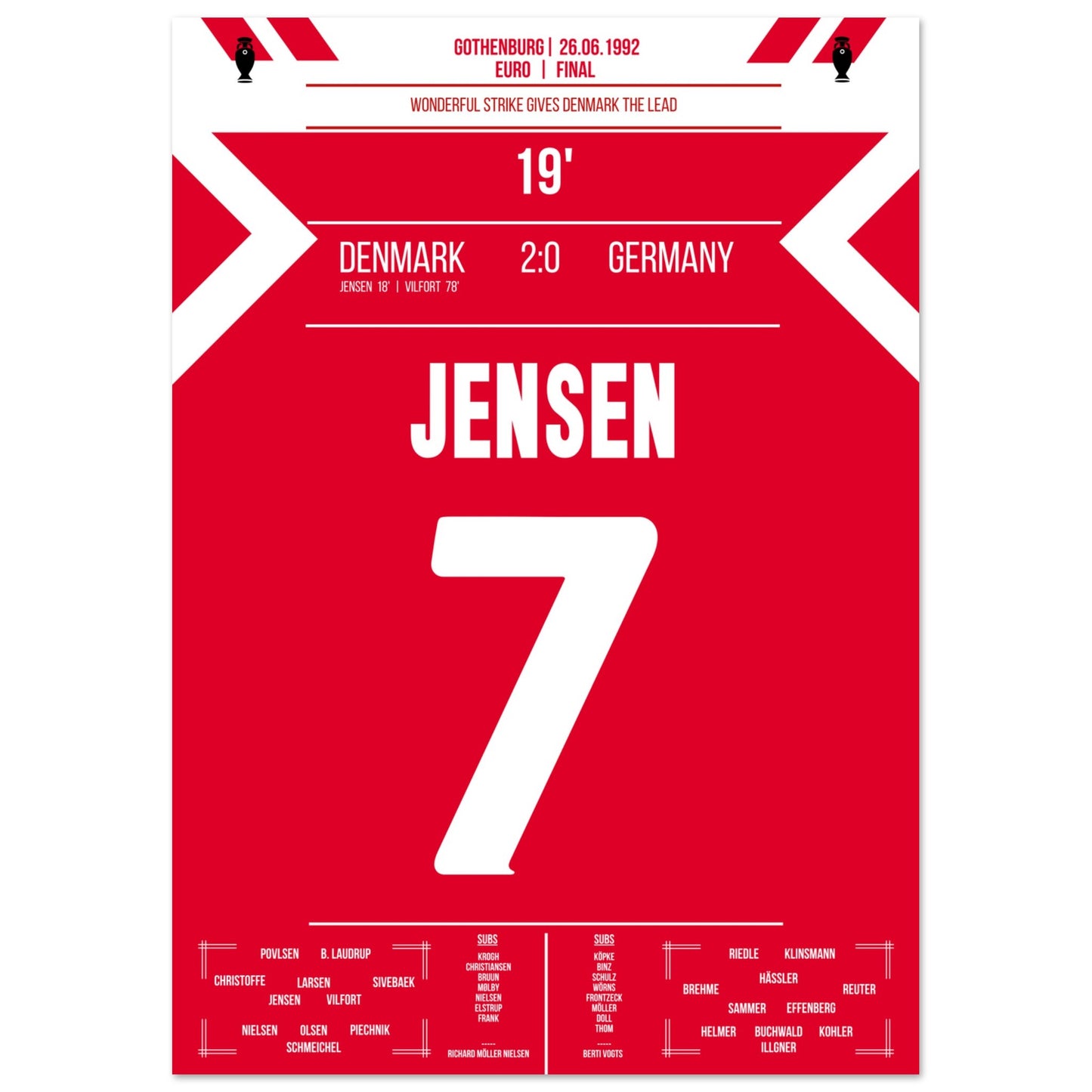 Jensen's Tor zur Führung für Dänemark im Finale der Euro 1992 A4-21x29.7-cm-8x12-Ohne-Rahmen
