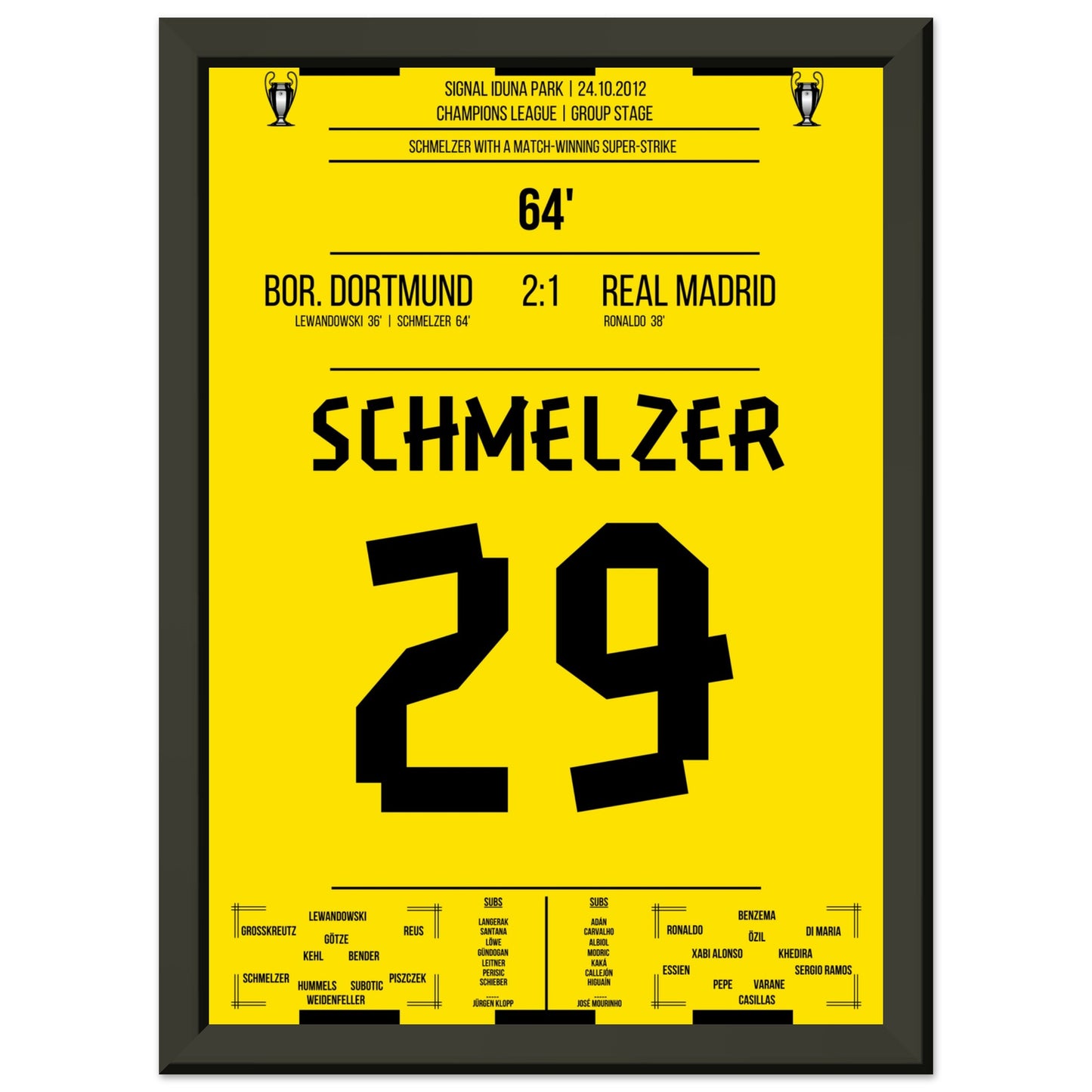 Schmelzer's linke Klebe gegen Real in der Champions League 2012 A4-21x29.7-cm-8x12-Schwarzer-Aluminiumrahmen