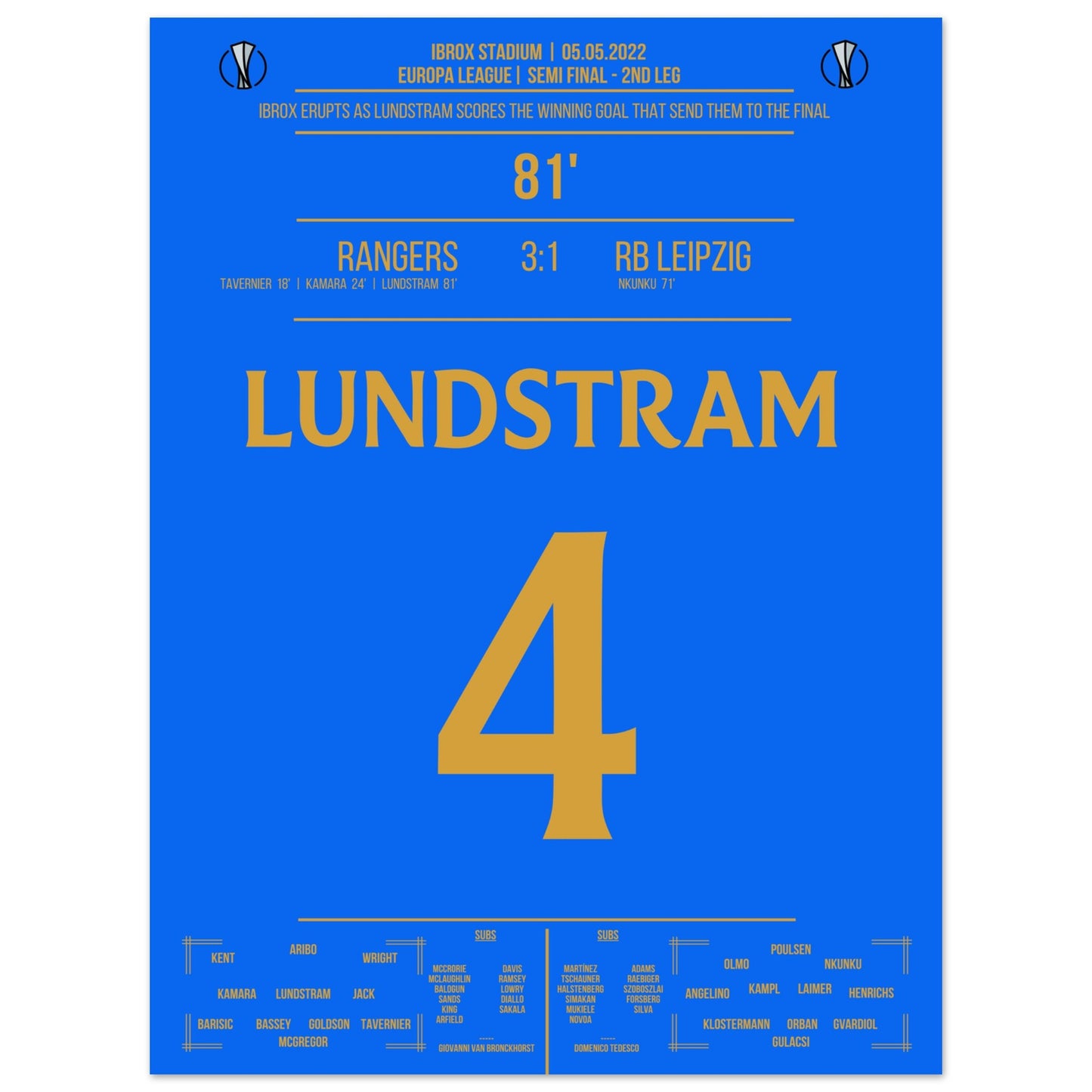 Lundstram's Siegtreffer zum Finaleinzug in der Europa League 30x40-cm-12x16-Ohne-Rahmen