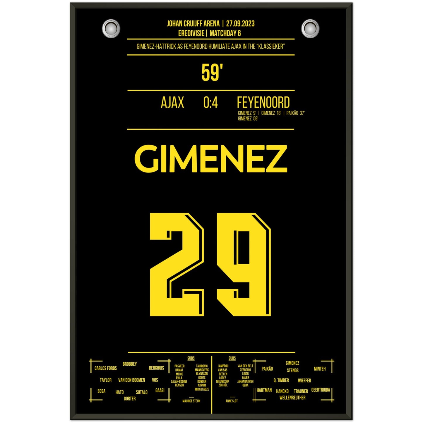 Gimenez-Hattrick bei 4-0 Sieg im "Klassieker" 2023 60x90-cm-24x36-Premium-Semi-Glossy-Paper-Metal-Fra