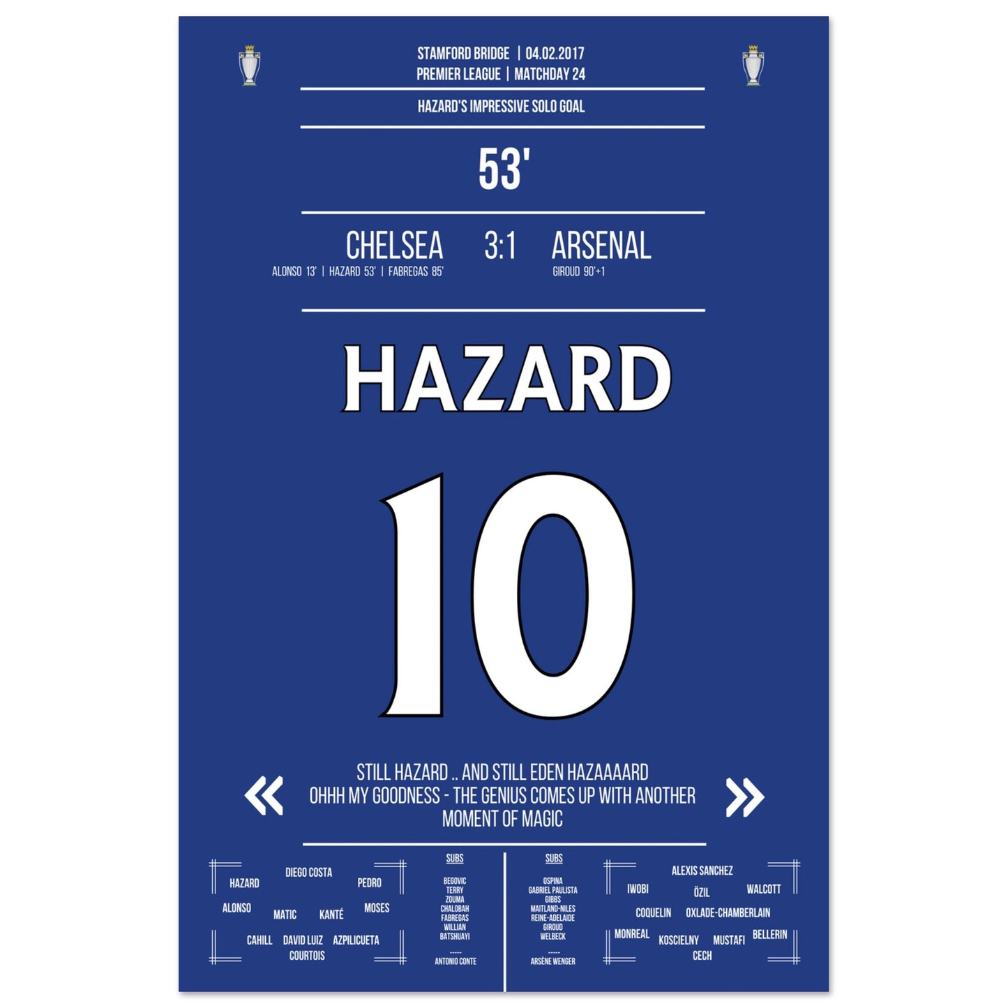 Hazard's Weltklasse-Solo gegen Arsenal in 2017 60x90-cm-24x36-Ohne-Rahmen