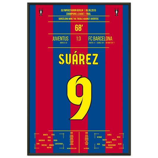 Suarez trifft im CL Finale 2015 und Barca holt das Triple 60x90-cm-24x36-Schwarzer-Aluminiumrahmen