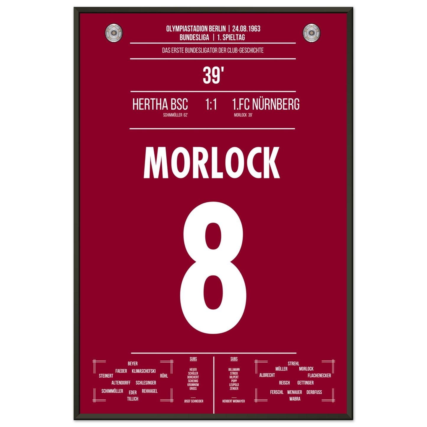 Morlock erzielt das erste Bundesliga-Tor des FCN in 1963 60x90-cm-24x36-Schwarzer-Aluminiumrahmen