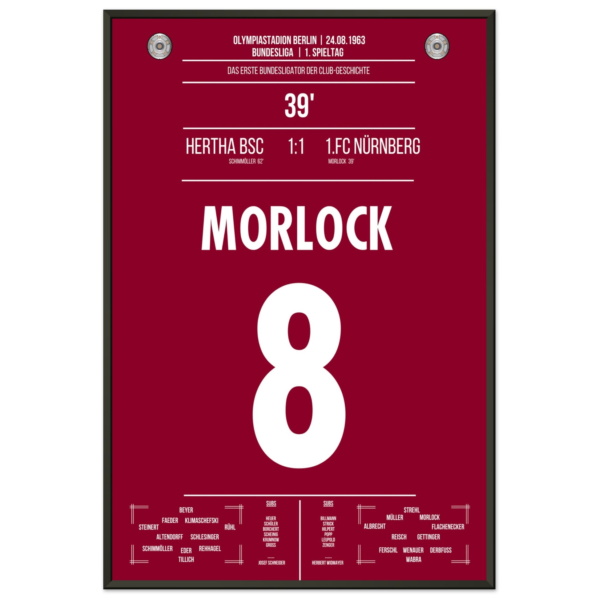 Morlock erzielt das erste Bundesliga-Tor des FCN in 1963 60x90-cm-24x36-Schwarzer-Aluminiumrahmen
