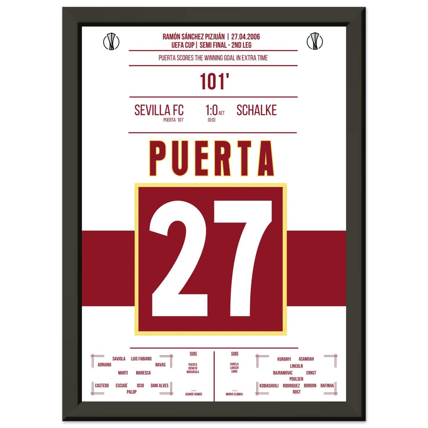Puerta schießt Sevilla ins Uefa Cup Finale 2006 A4-21x29.7-cm-8x12-Schwarzer-Aluminiumrahmen