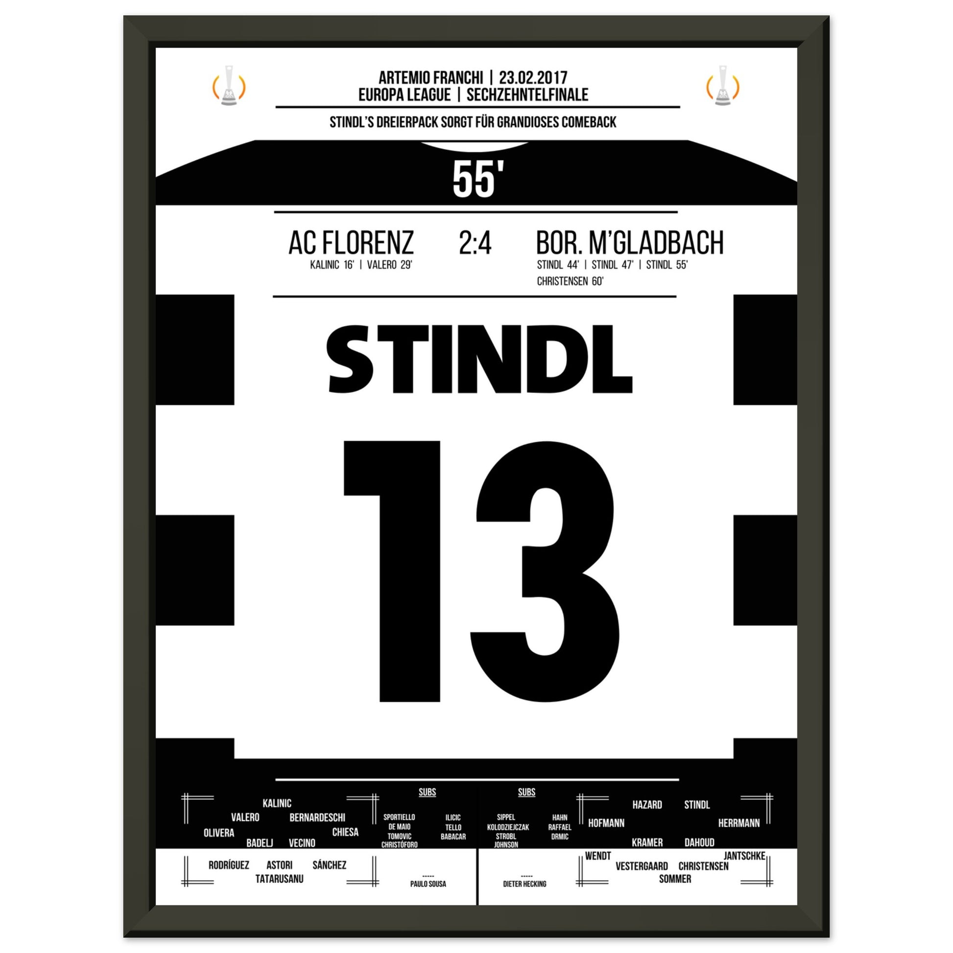 Stindl Hattrick bei furiosem Comeback in der Europa League 2017 30x40-cm-12x16-Schwarzer-Aluminiumrahmen
