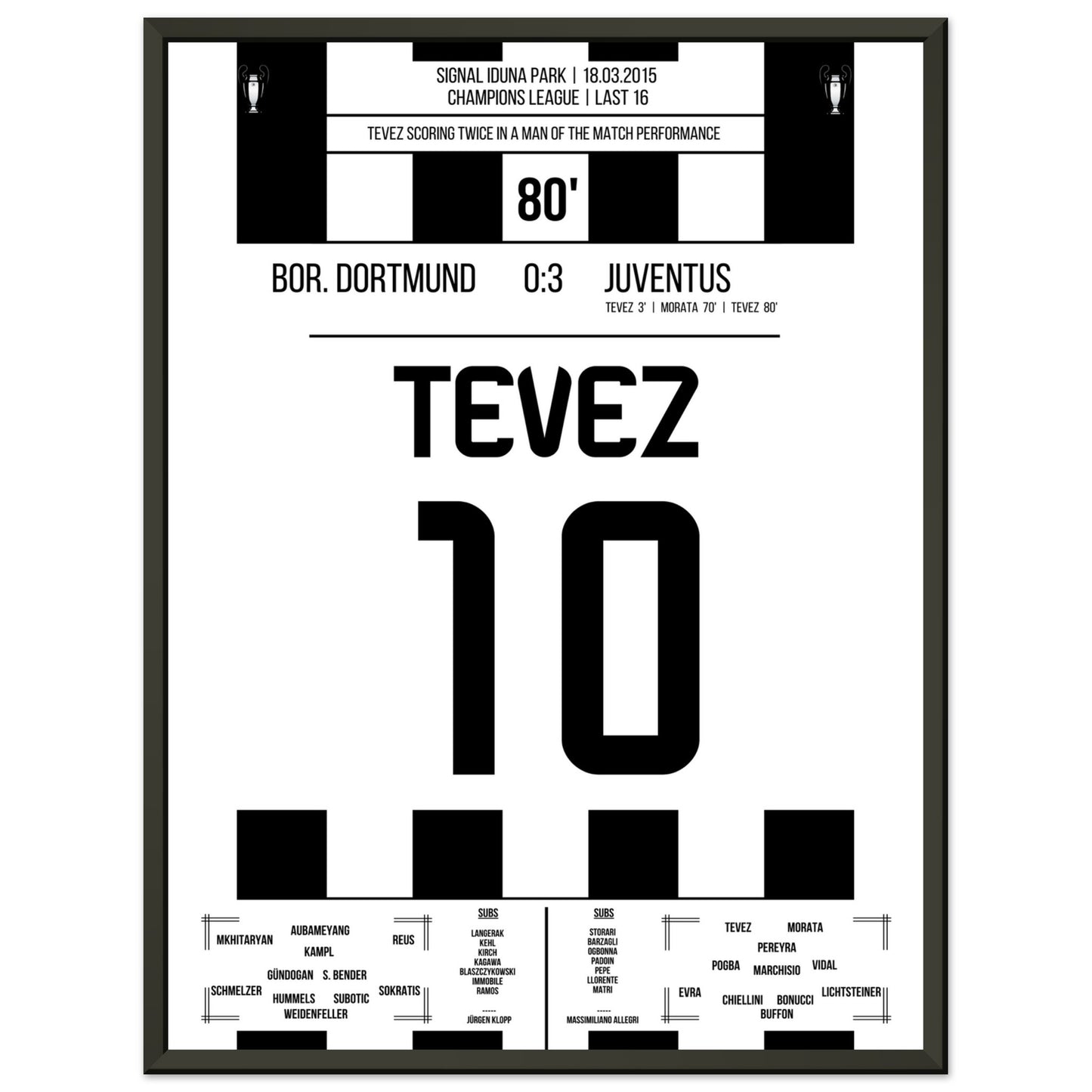 Tevez' Doppelpack gegen Dortmund im CL Achtelfinale 2015 45x60-cm-18x24-Schwarzer-Aluminiumrahmen