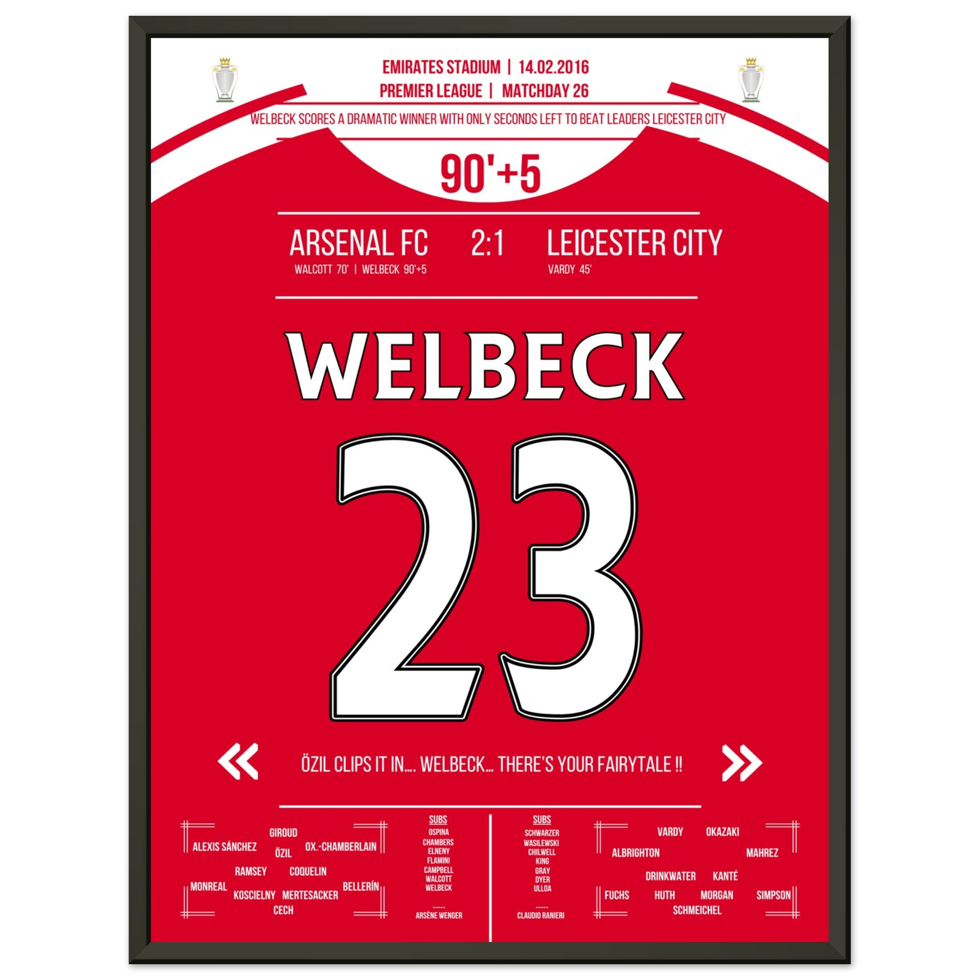 Welbeck's Siegtreffer in letzter Sekunde gegen Leicester in 2016 45x60-cm-18x24-Schwarzer-Aluminiumrahmen