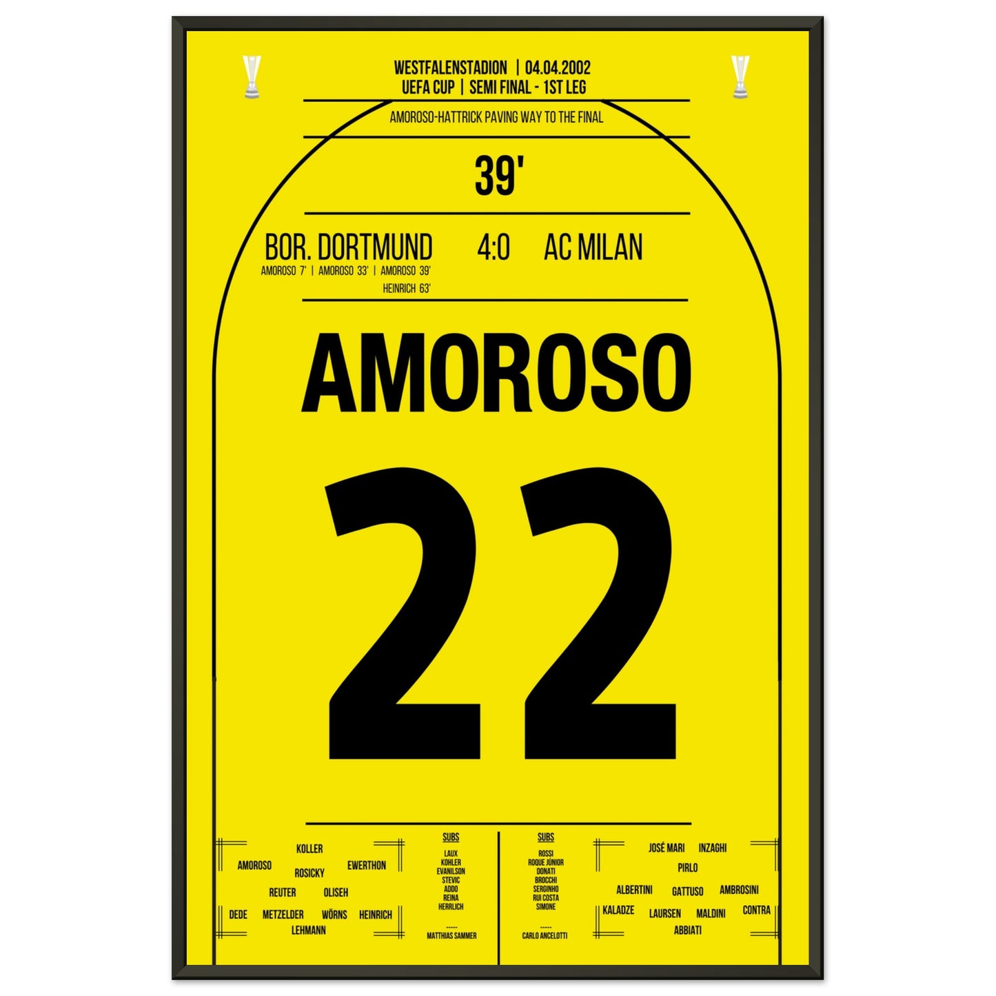 Amoroso Hattrick im Halbfinale gegen Milan 2002 60x90-cm-24x36-Schwarzer-Aluminiumrahmen