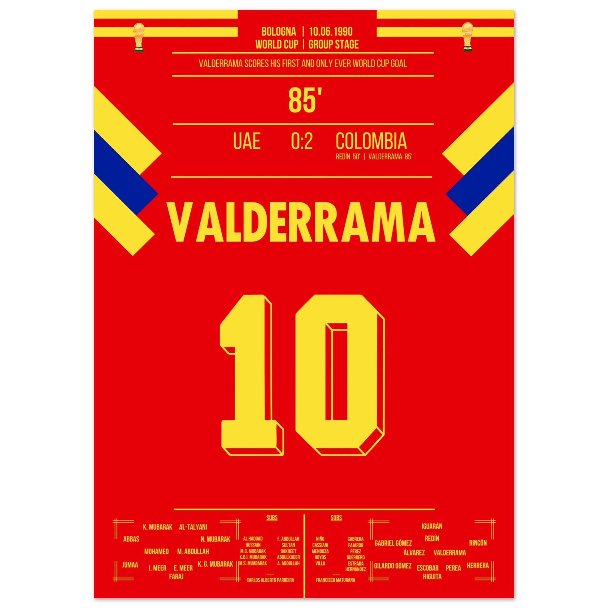 Valderrama's Tor bei der WM 1990 "El Pibe" 50x70-cm-20x28-Ohne-Rahmen