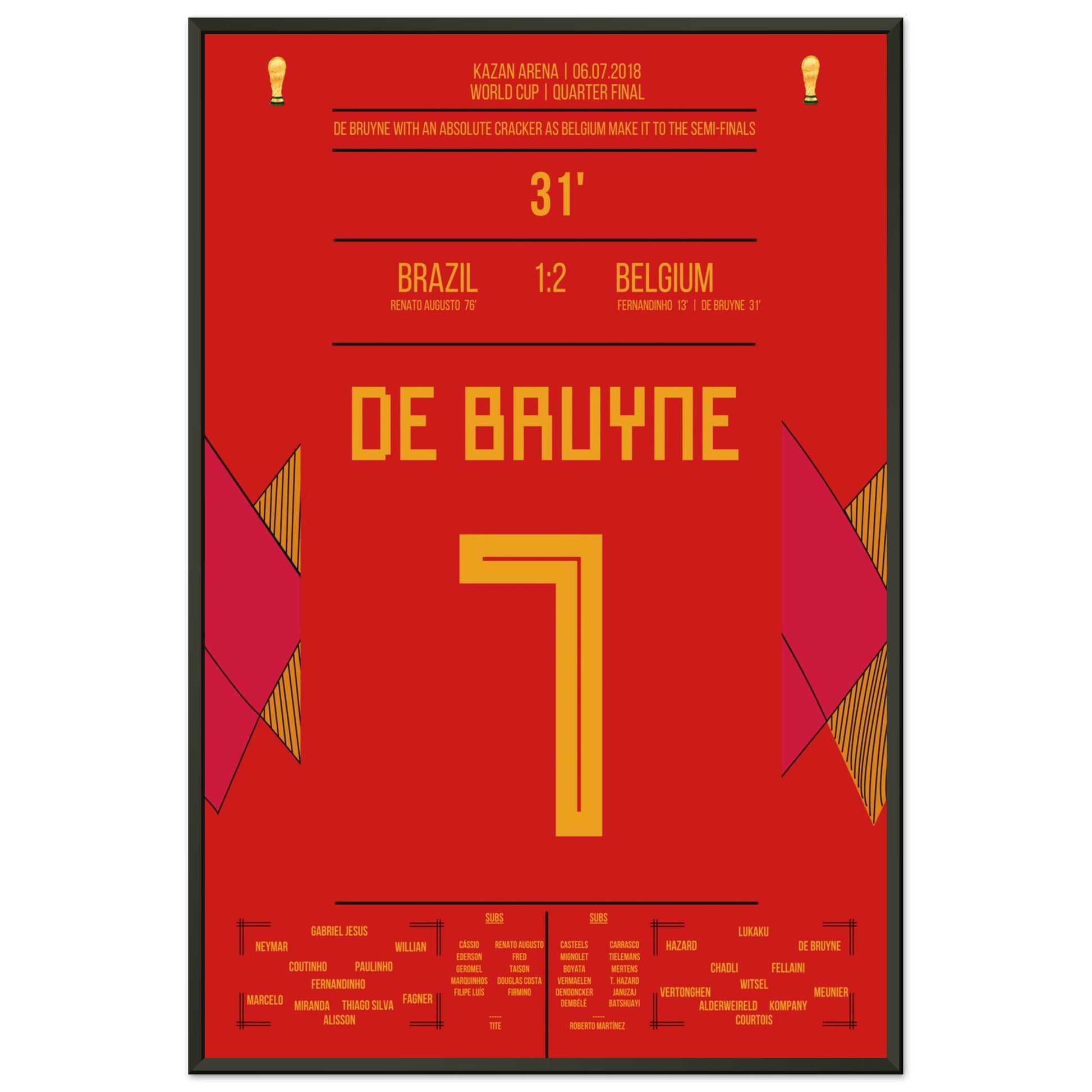 De Bruyne's Hammer-Tor bei der WM 2018 gegen Brasilien 60x90-cm-24x36-Schwarzer-Aluminiumrahmen