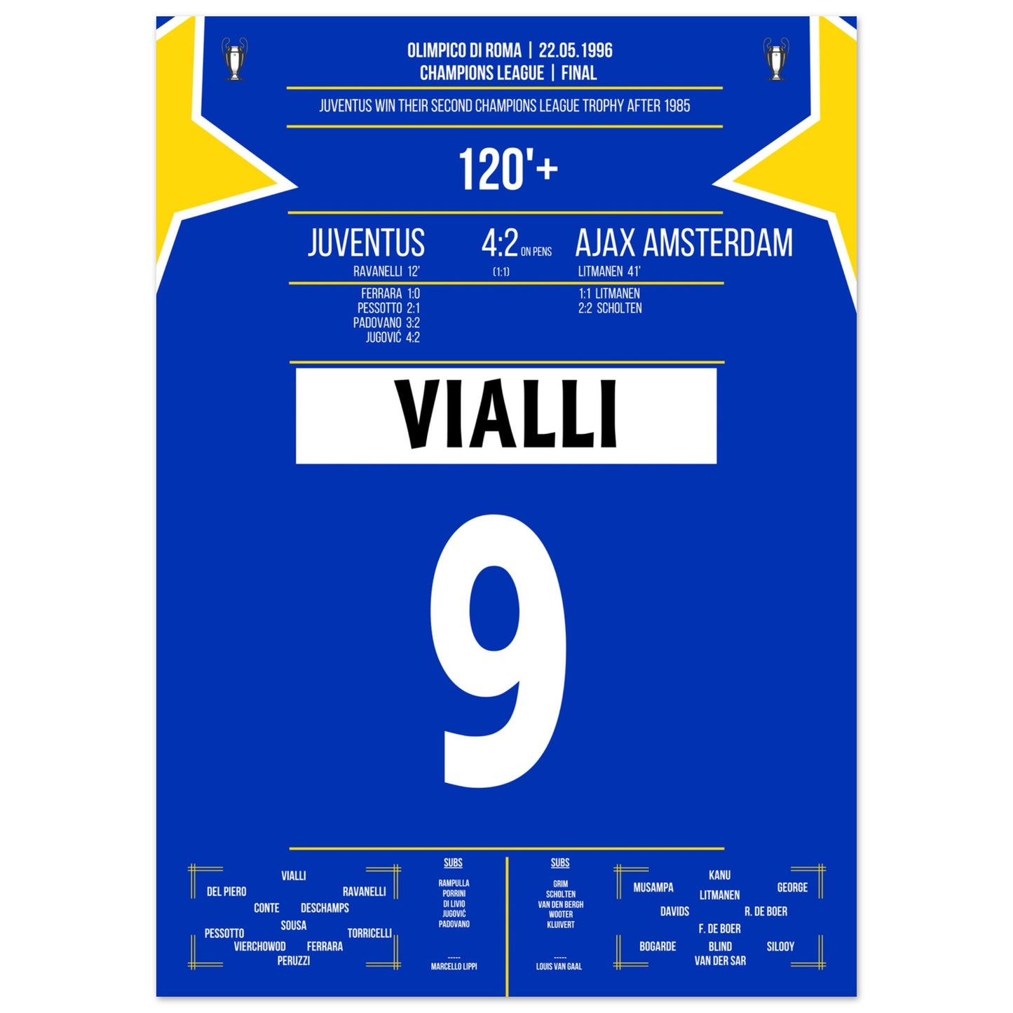Vialli holt die Champions League gegen Ajax 1996 50x70-cm-20x28-Ohne-Rahmen