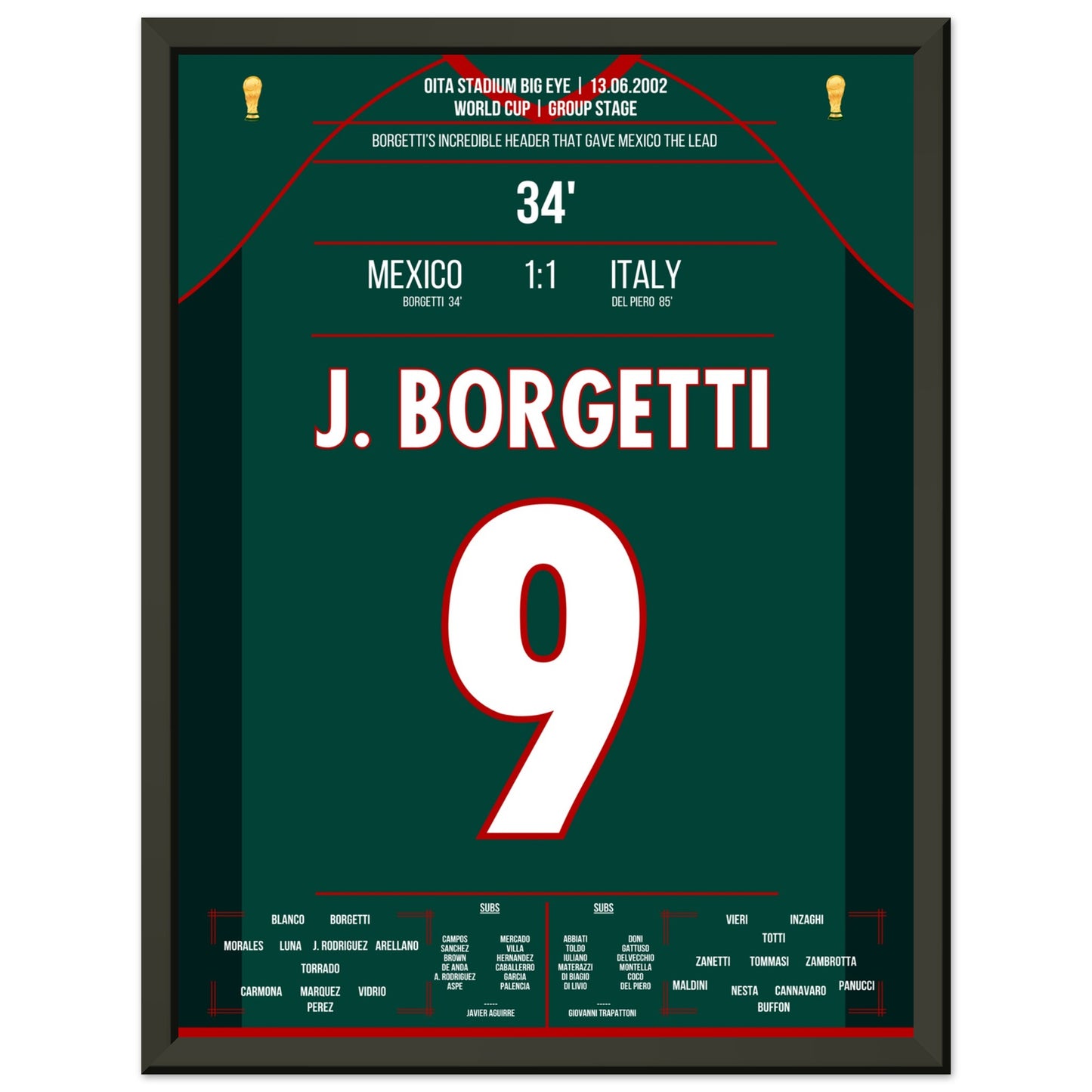 Borgetti's sensationelles Kopfballtor gegen Buffon bei der WM 2002 30x40-cm-12x16-Schwarzer-Aluminiumrahmen