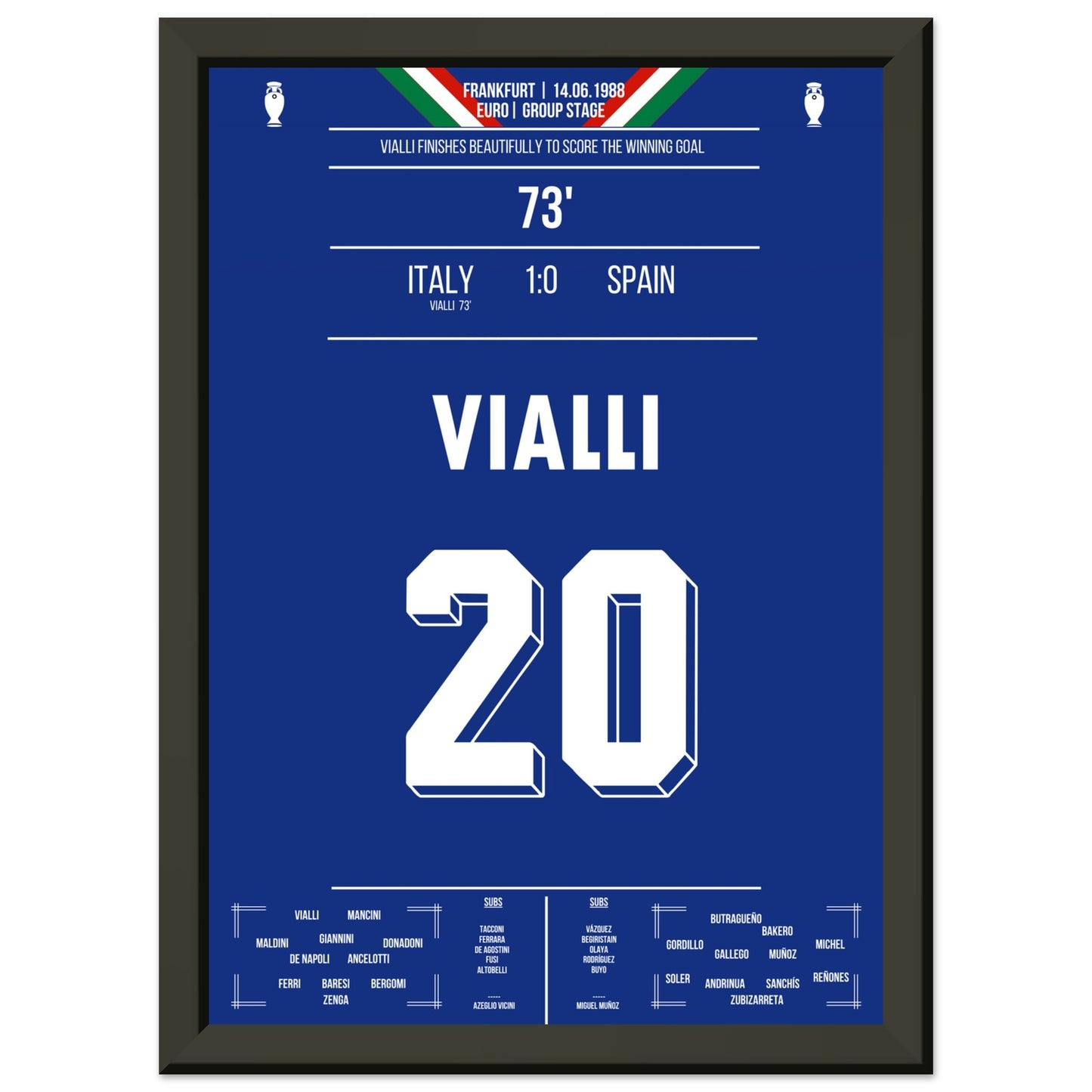 Vialli's Siegtor gegen Spanien bei der Euro 1988 A4-21x29.7-cm-8x12-Schwarzer-Aluminiumrahmen