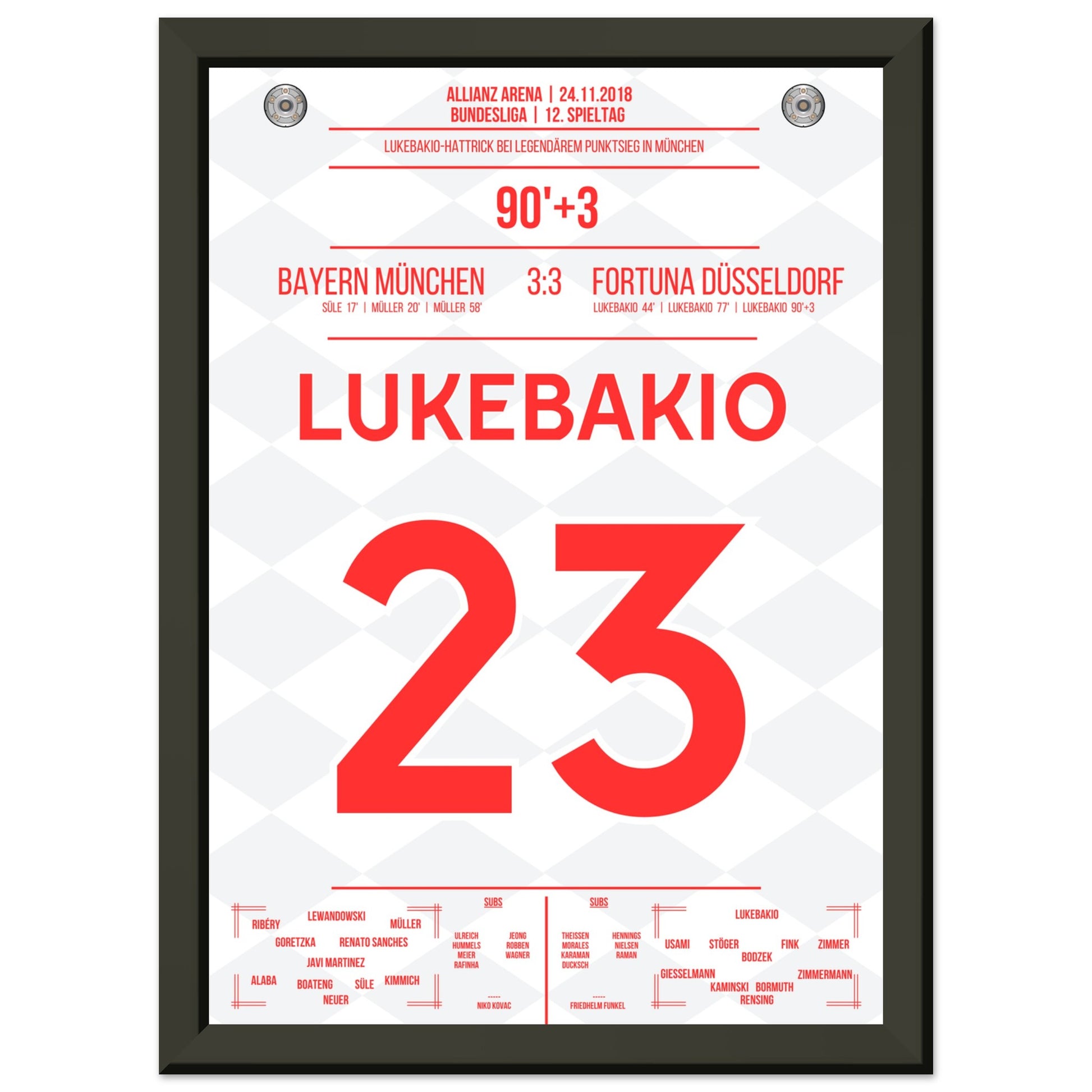 Lukebakio Hattrick gegen Bayern in 2018 A4-21x29.7-cm-8x12-Schwarzer-Aluminiumrahmen