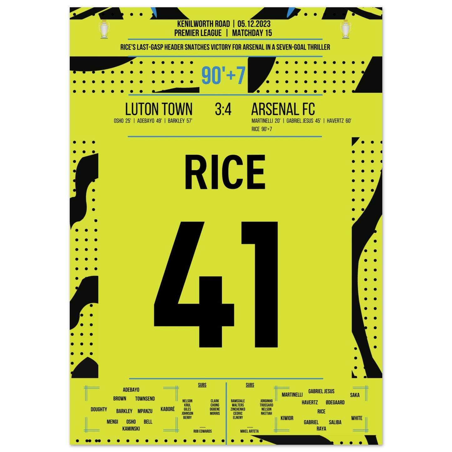 Rice köpft Arsenal in letzter Sekunde zum Auswärtssieg 50x70-cm-20x28-Ohne-Rahmen