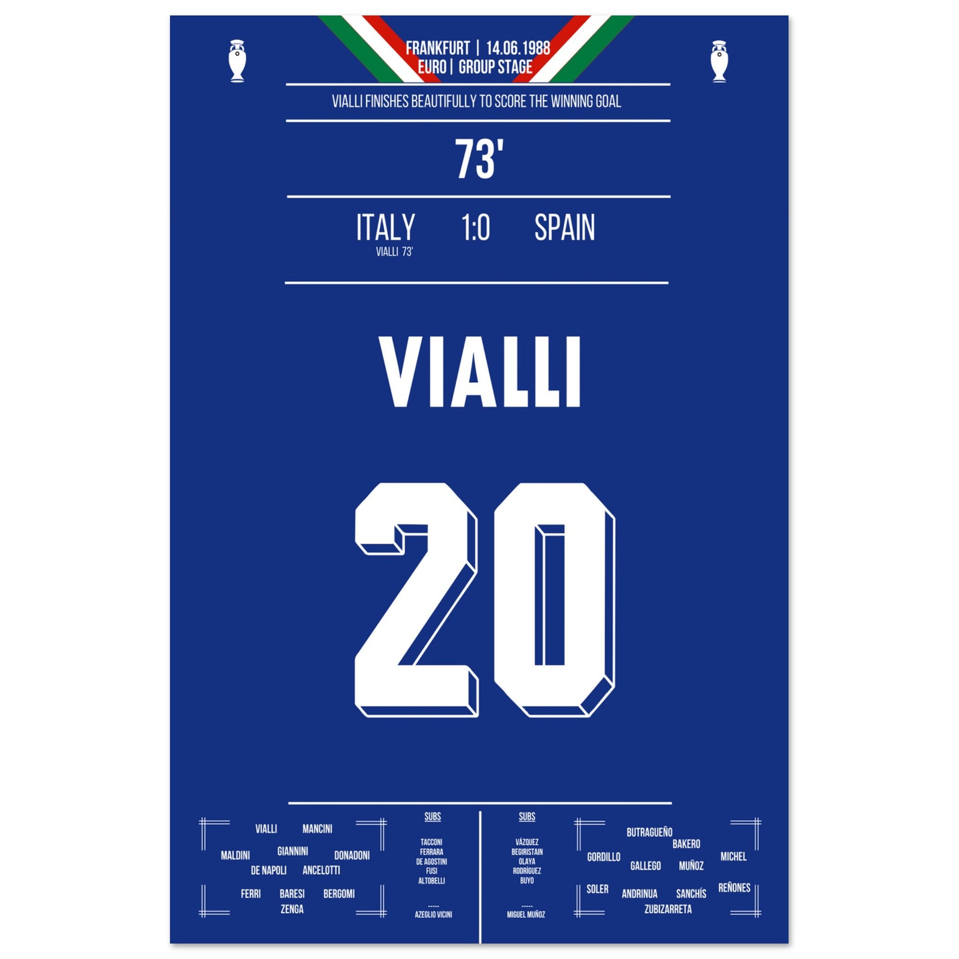 Vialli's Siegtor gegen Spanien bei der Euro 1988 60x90-cm-24x36-Ohne-Rahmen