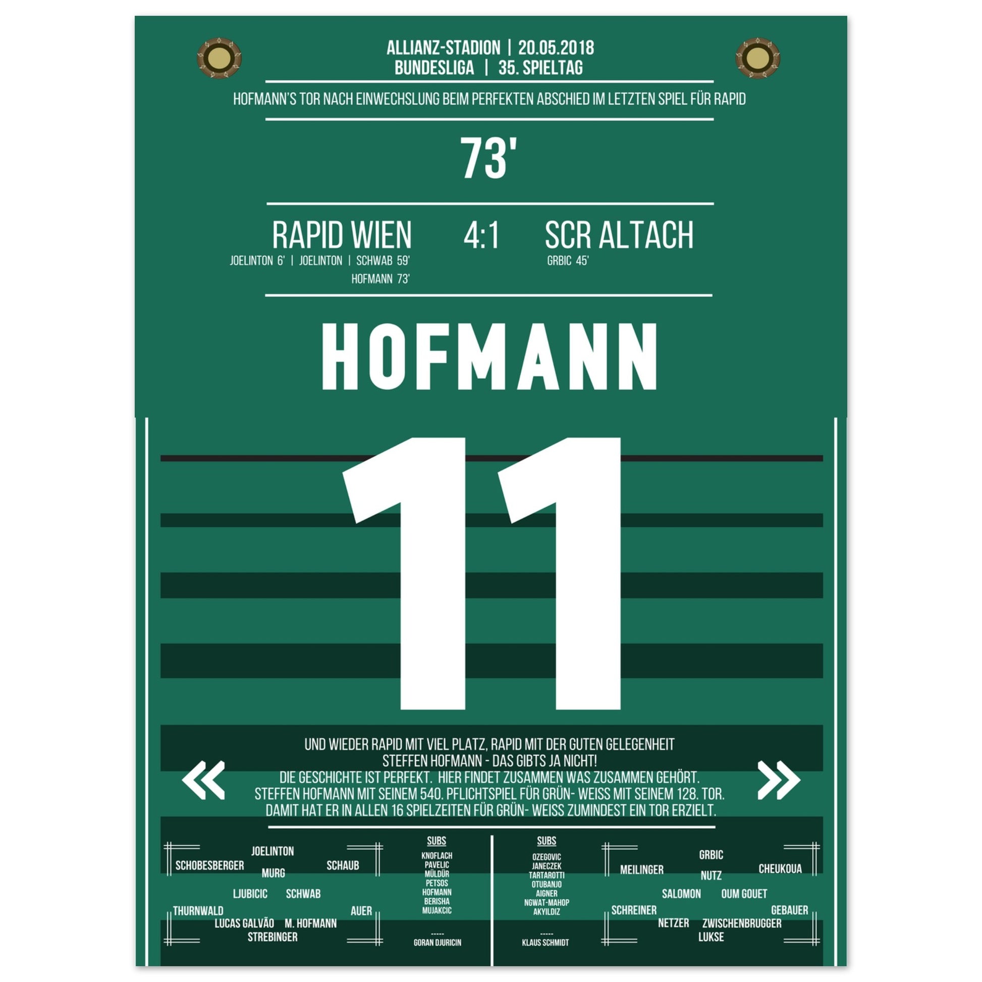 Hofmann's perfekter Abschied im letzten Spiel für Rapid 30x40-cm-12x16-Ohne-Rahmen