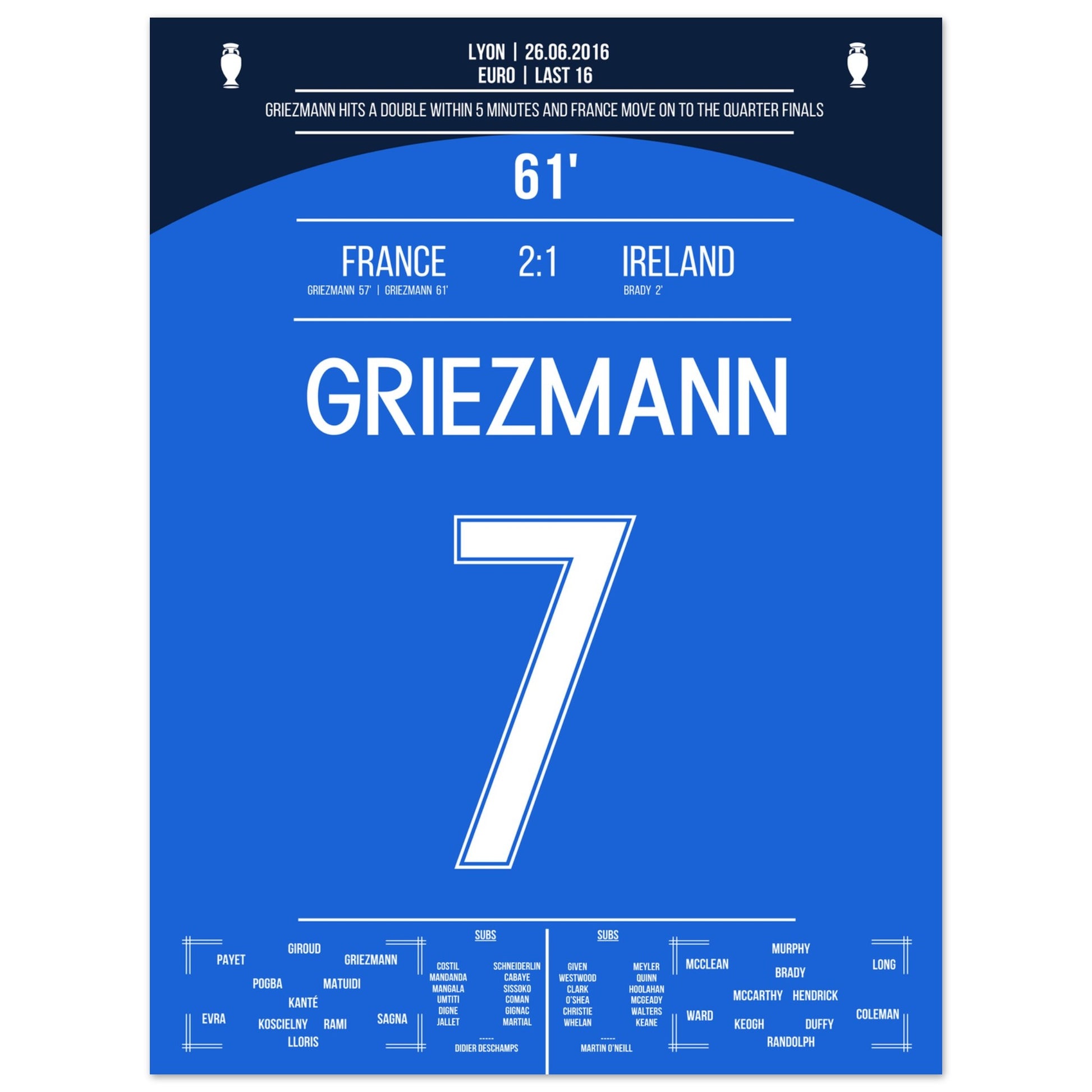 Griezmann's Doppelpack gegen Irland bei der Euro 2016 30x40-cm-12x16-Ohne-Rahmen