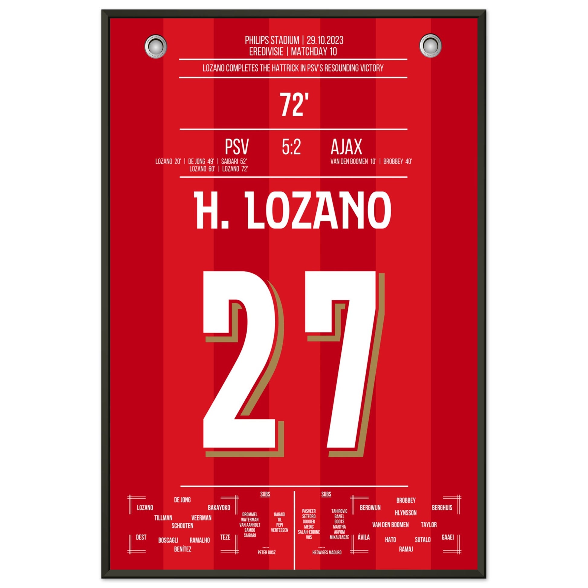 Lozano Hattrick bei 5-2 gegen Ajax 60x90-cm-24x36-Schwarzer-Aluminiumrahmen