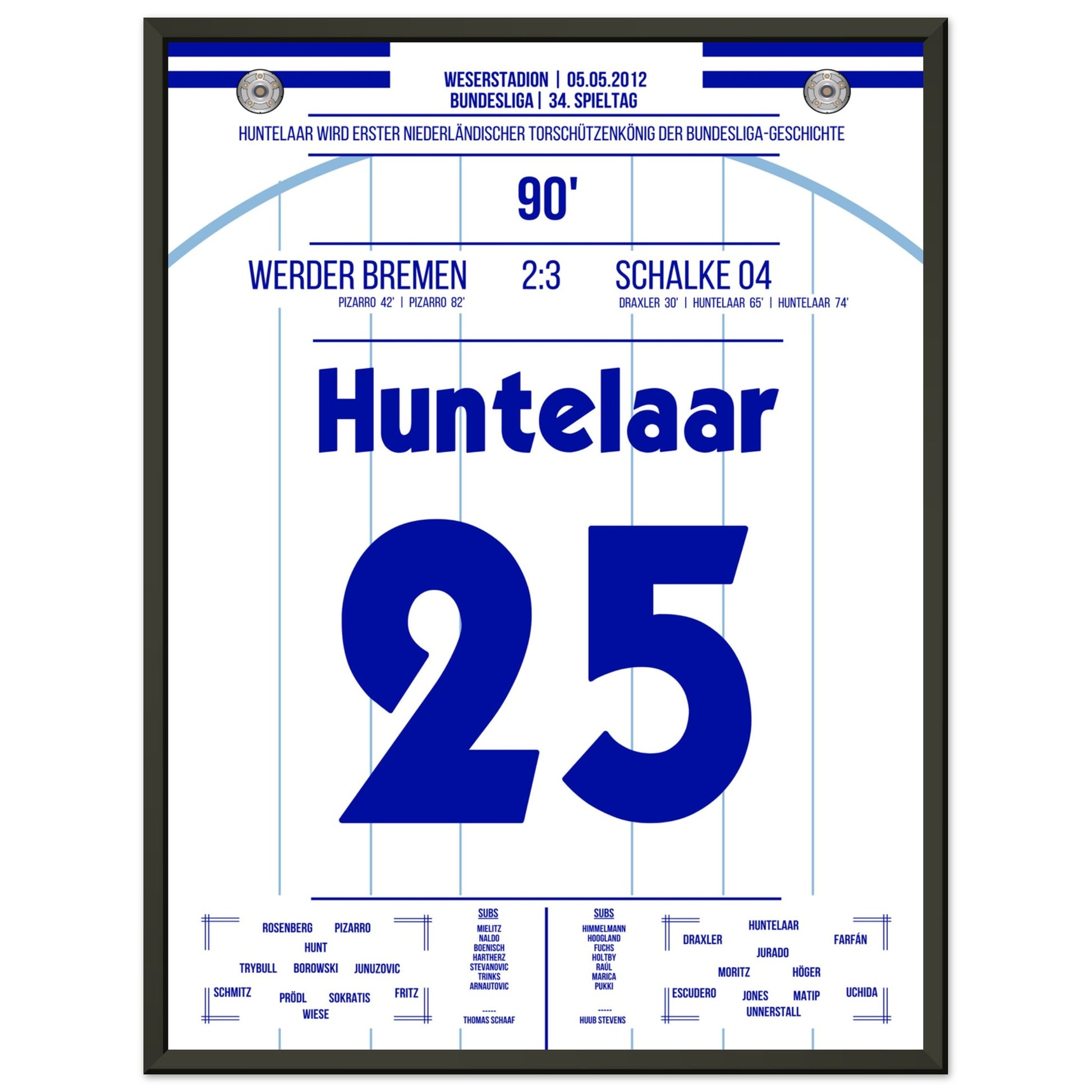 Huntelaar wird erster niederländischer Torschützenkönig der Bundesliga 45x60-cm-18x24-Schwarzer-Aluminiumrahmen
