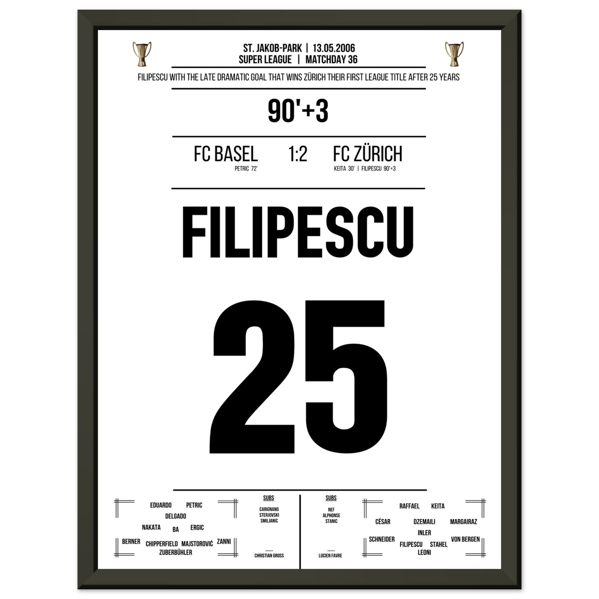 Filipescu schießt den FC Zürich zur ersten Meisterschaft nach 25 Jahren 30x40-cm-12x16-Schwarzer-Aluminiumrahmen
