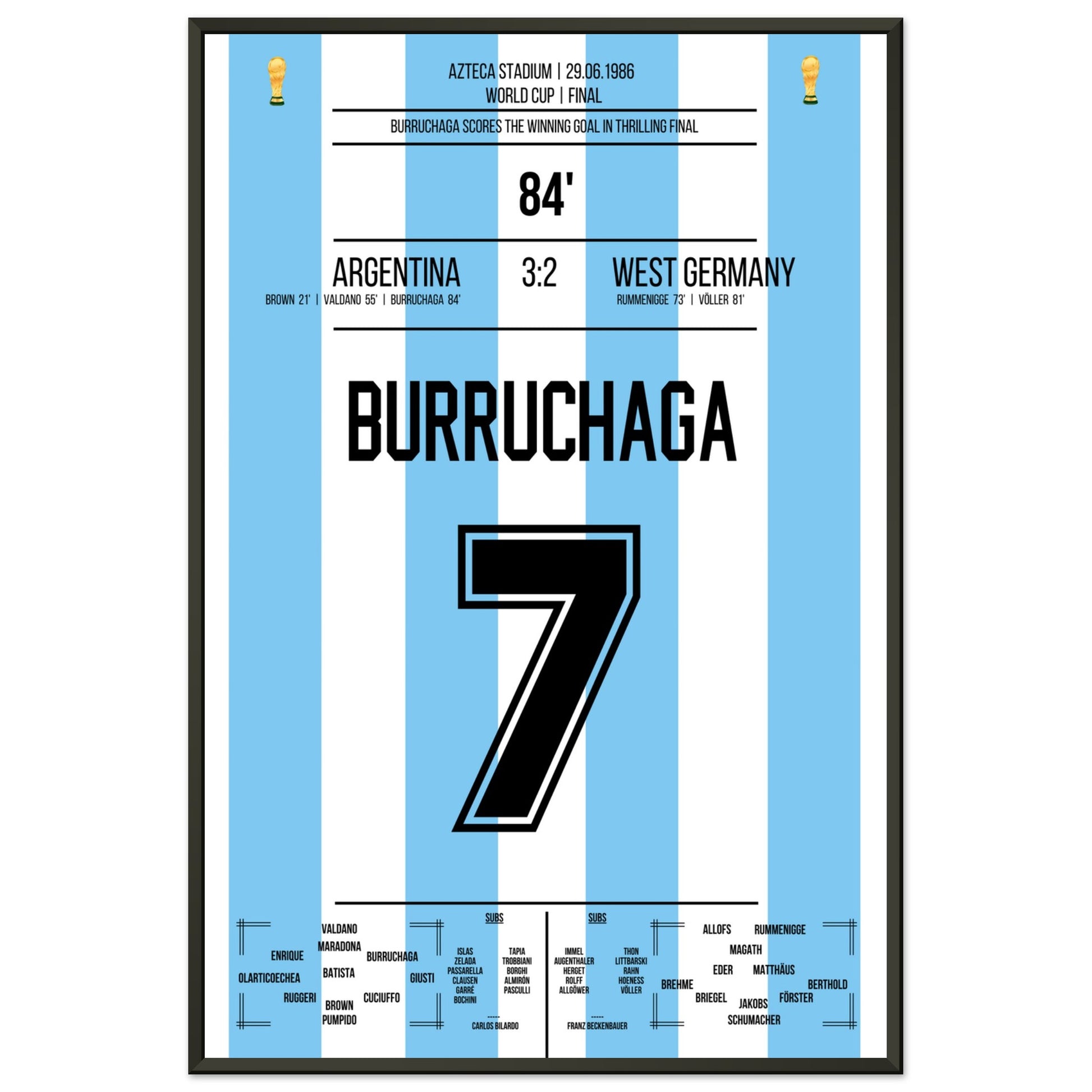 Burruchaga's Siegtreffer im WM Finale 1986 60x90-cm-24x36-Schwarzer-Aluminiumrahmen