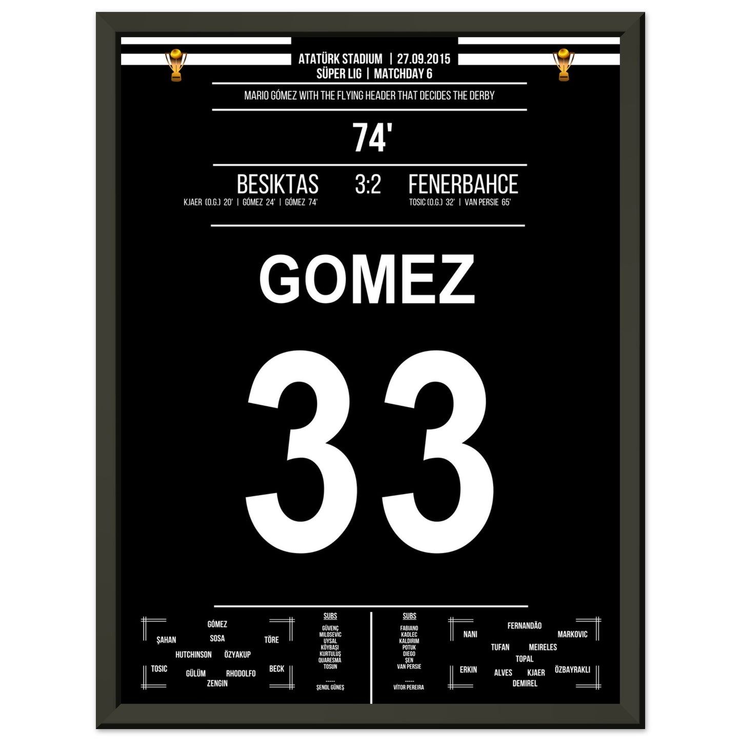 Mario Gomez Flugkopfball beim Derbysieg gegen Fenerbahce 2015 30x40-cm-12x16-Schwarzer-Aluminiumrahmen