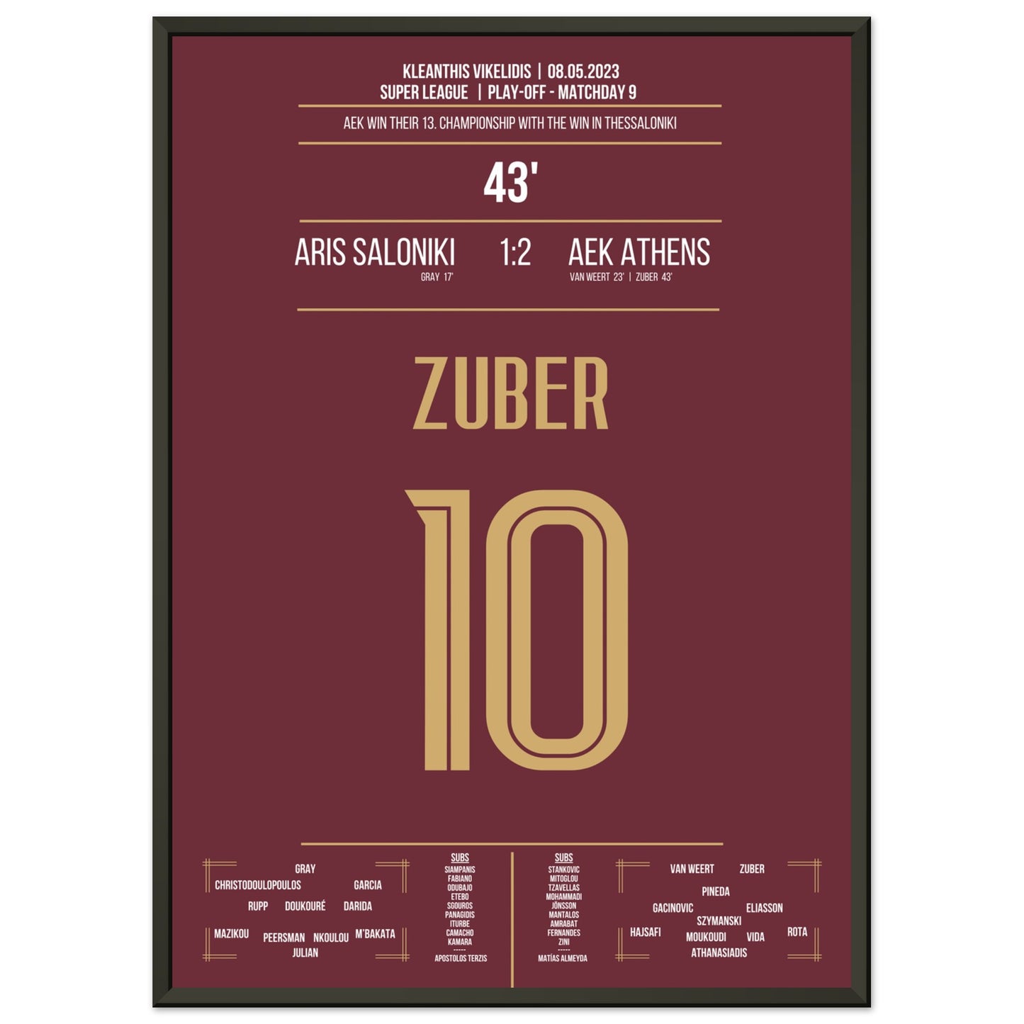 Zuber's Tor zu AEK's 13. Meisterschaft 50x70-cm-20x28-Schwarzer-Aluminiumrahmen