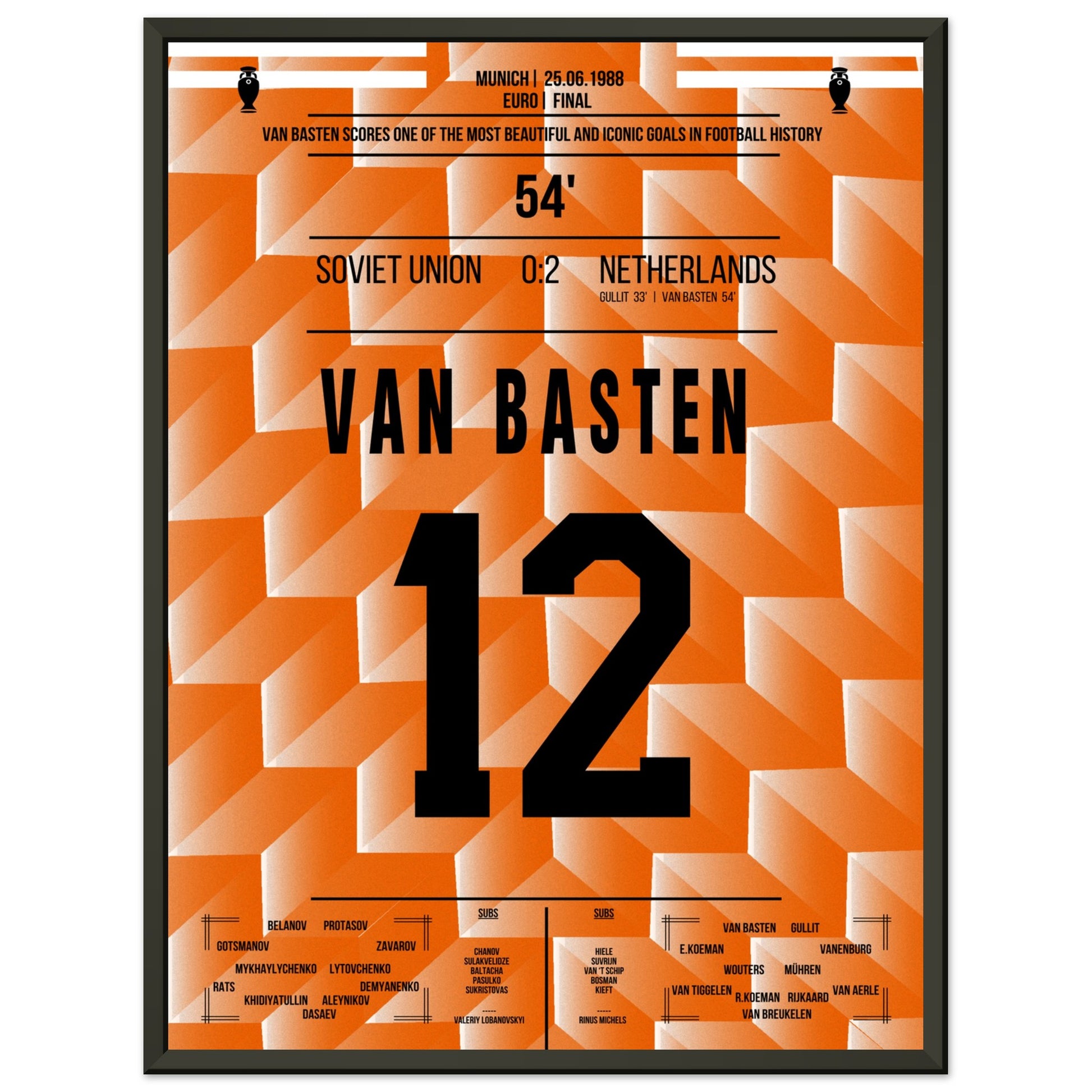 Van Basten's berühmtes Tor im Finale der Euro 1988 45x60-cm-18x24-Premium-Semi-Glossy-Paper-Metal-Fra