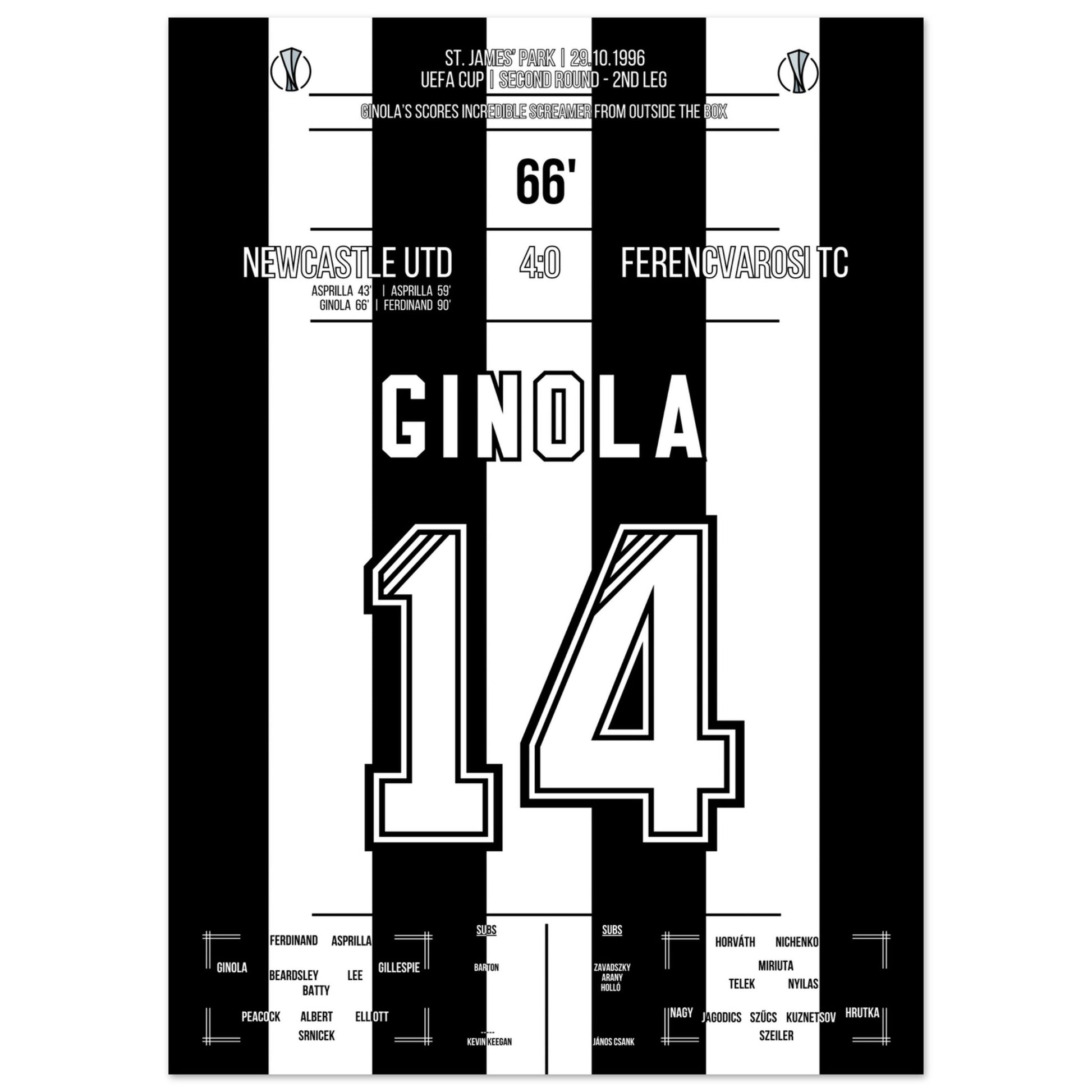 Ginola's Traumtor gegen Ferencvaros 1996 50x70-cm-20x28-Ohne-Rahmen