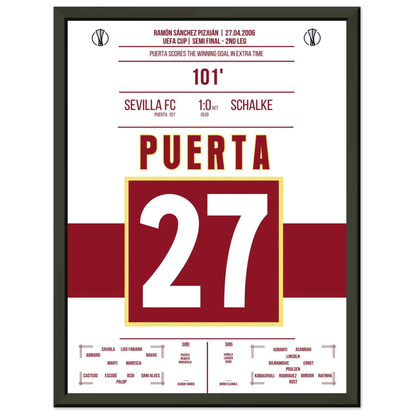 Puerta schießt Sevilla ins Uefa Cup Finale 2006 30x40-cm-12x16-Schwarzer-Aluminiumrahmen