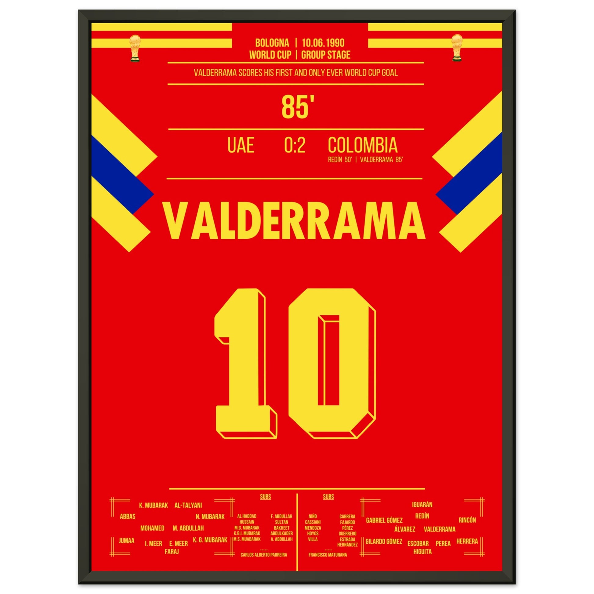 Valderrama's Tor bei der WM 1990 "El Pibe" 45x60-cm-18x24-Schwarzer-Aluminiumrahmen