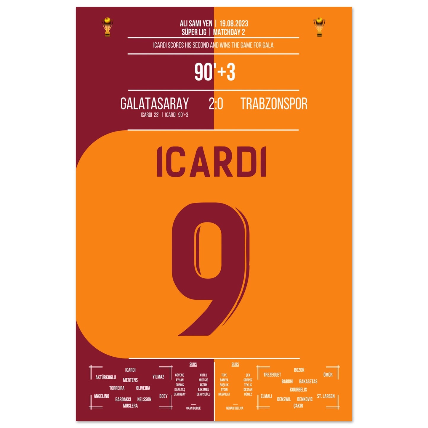 Icardi-Doppelpack gegen Trabzonspor Saison 2023/24 60x90-cm-24x36-Ohne-Rahmen