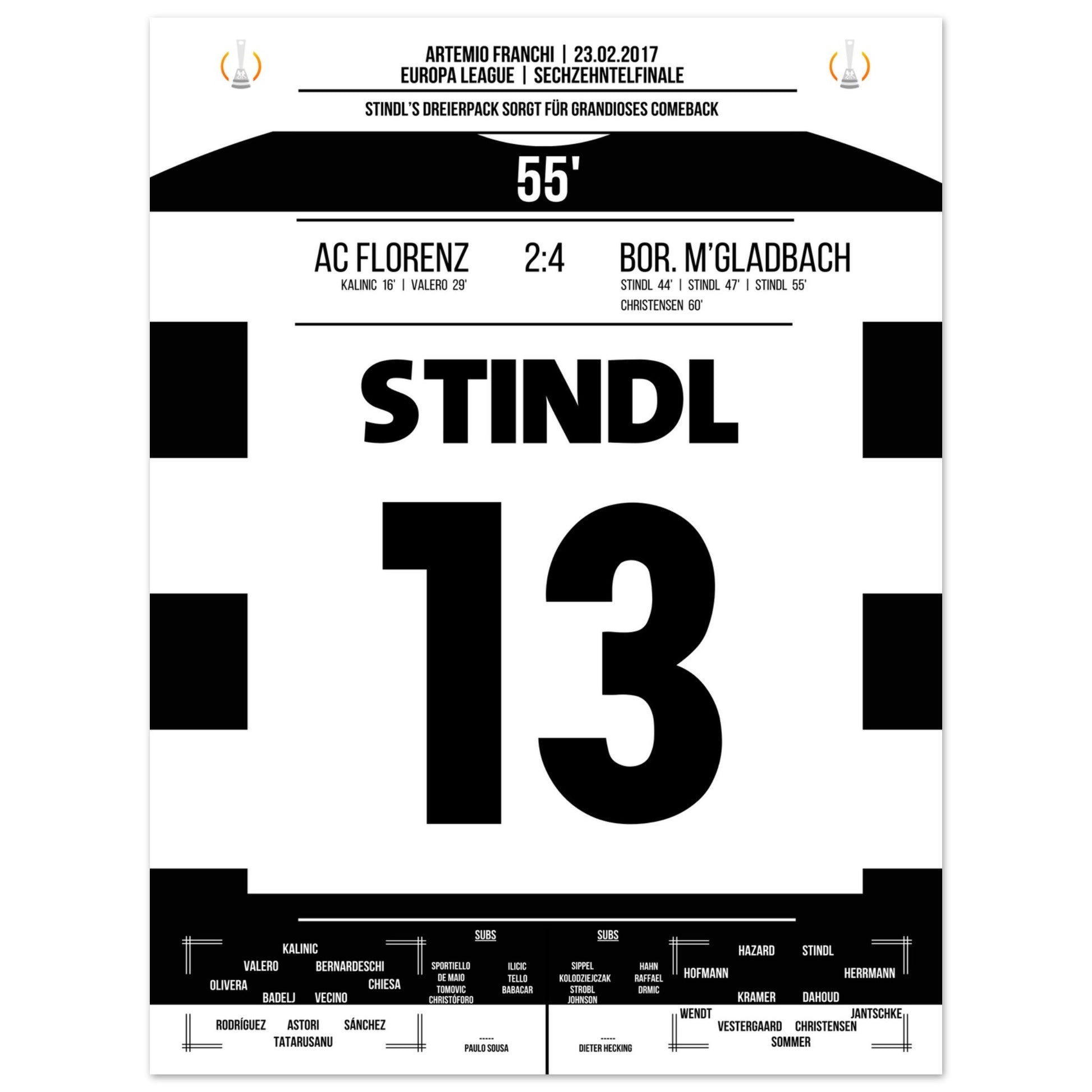 Stindl Hattrick bei furiosem Comeback in der Europa League 2017 30x40-cm-12x16-Ohne-Rahmen