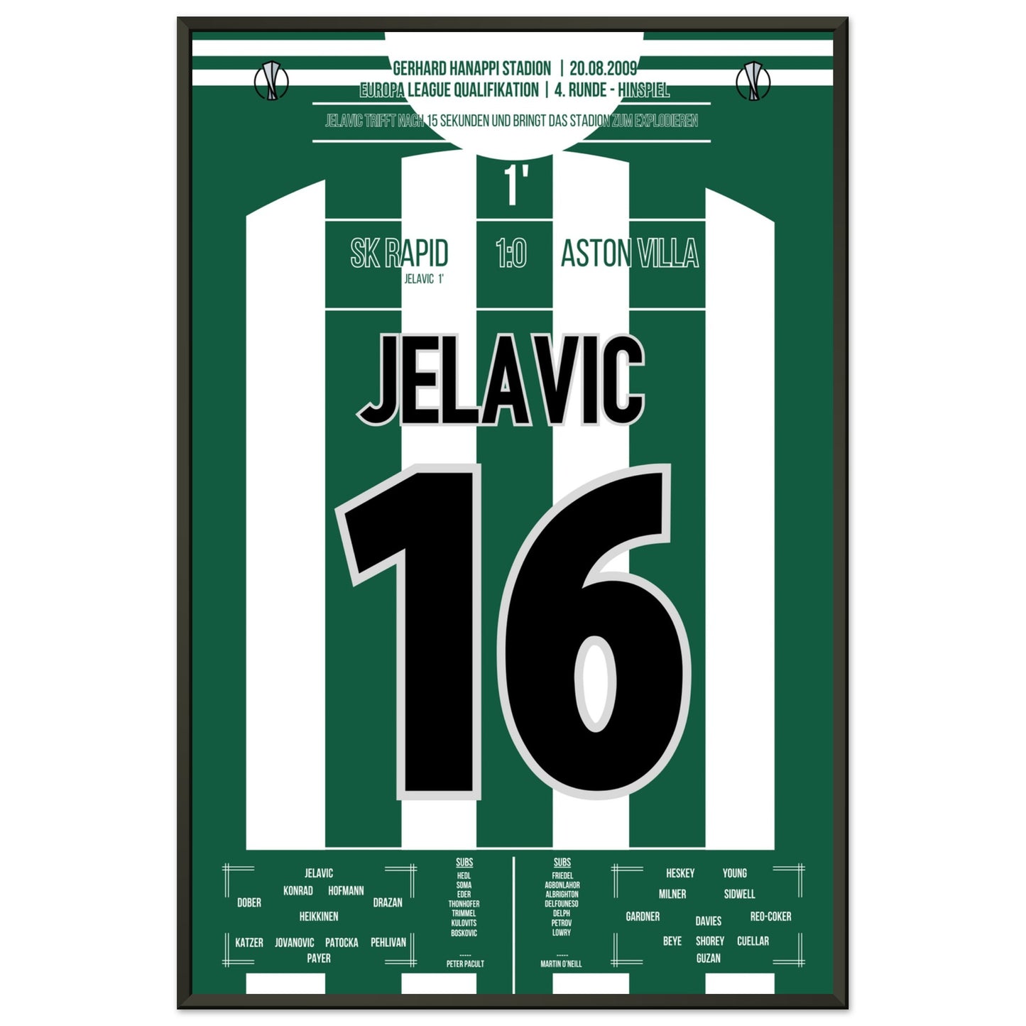 Jelavic's trifft nach 15 Sekunden zur Führung für Rapid gegen Aston Villa 60x90-cm-24x36-Schwarzer-Aluminiumrahmen
