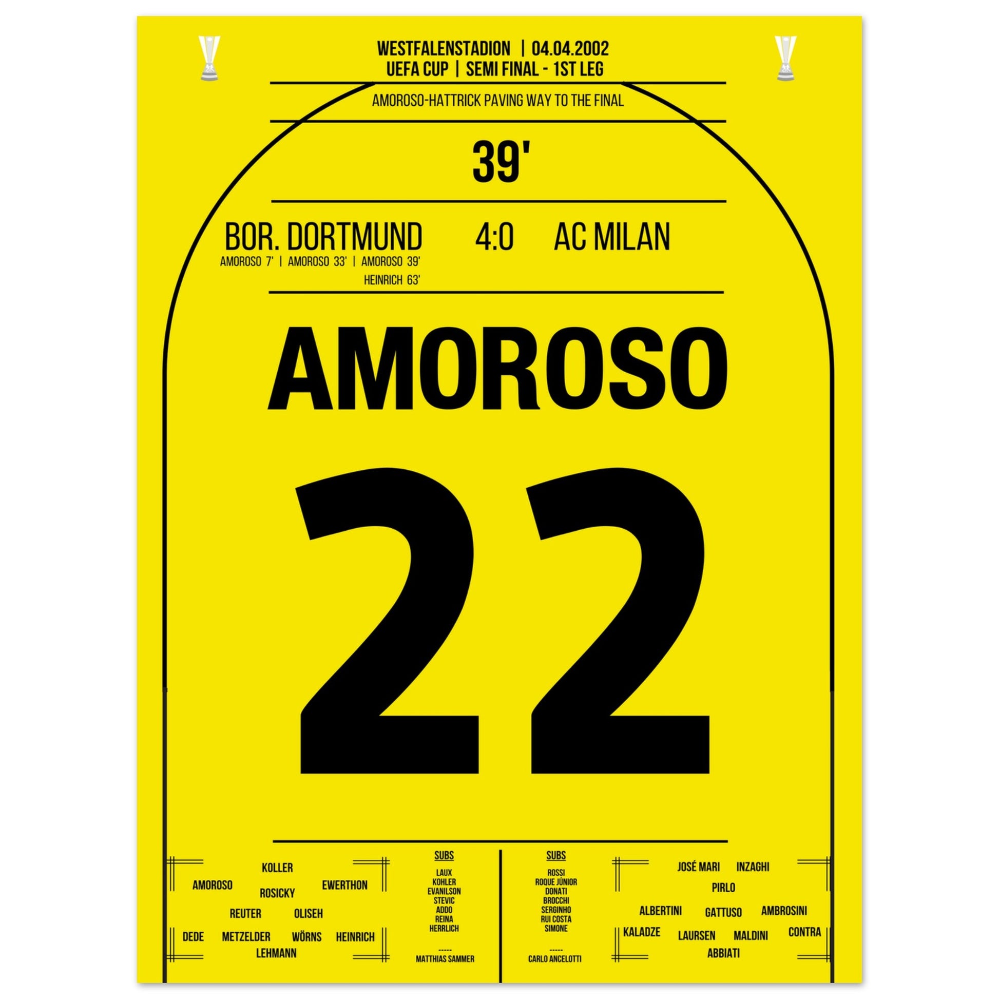 Amoroso Hattrick im Halbfinale gegen Milan 2002 30x40-cm-12x16-Ohne-Rahmen