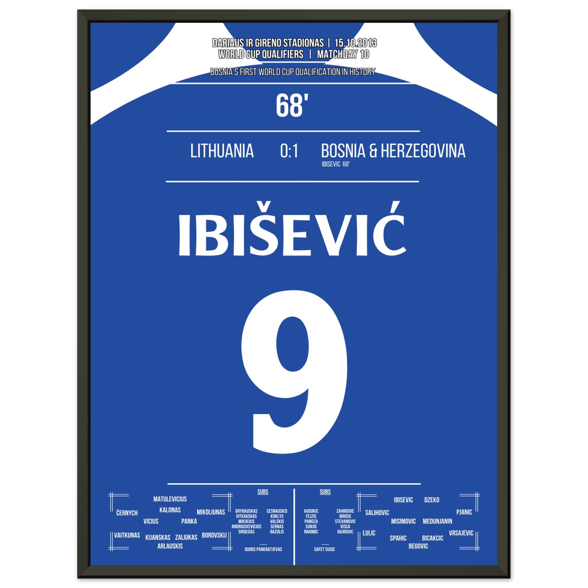 Ibisevic schießt Bosnien zur ersten WM-Teilnahme in der Geschichte 45x60-cm-18x24-Schwarzer-Aluminiumrahmen