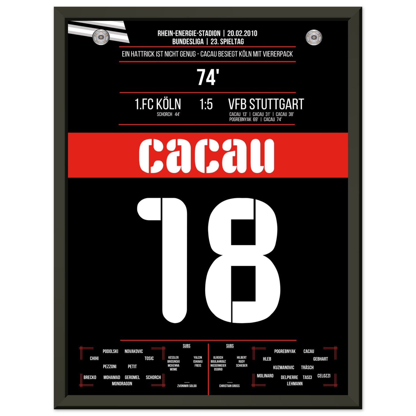 Cacau's Viererpack beim Auswärtsspiel in Köln 2010 30x40-cm-12x16-Schwarzer-Aluminiumrahmen